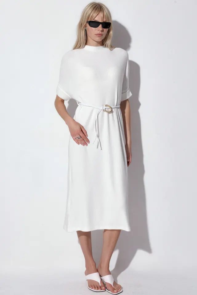 BUSEM Belted Ribbed Midi Dress