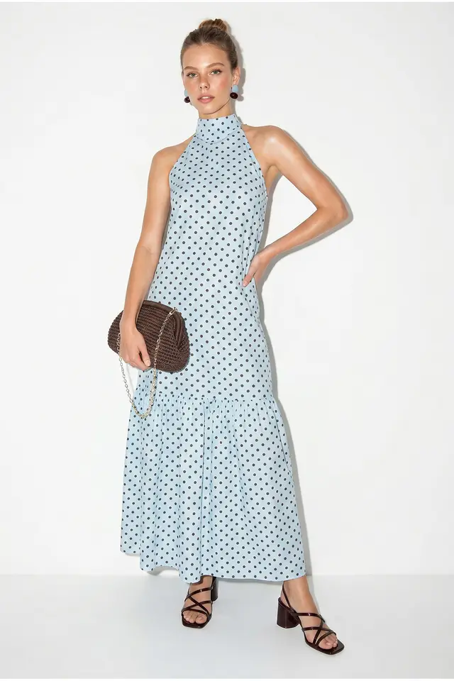 LUCCI Halter Polka Dot A-Line Maxi Dress