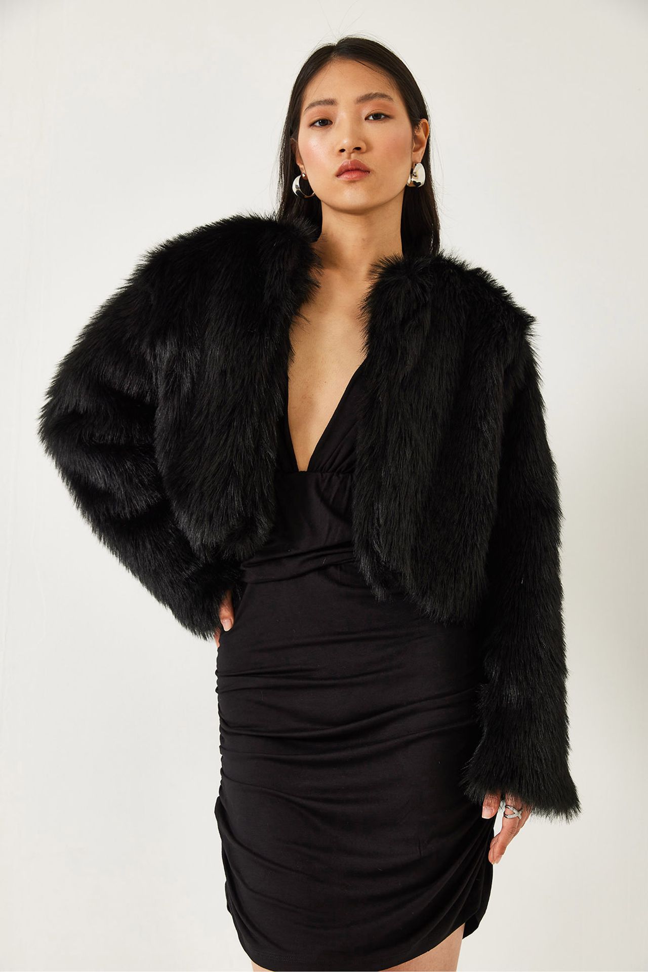 LUCCI Boxy Crop Faux Fur Coat 5