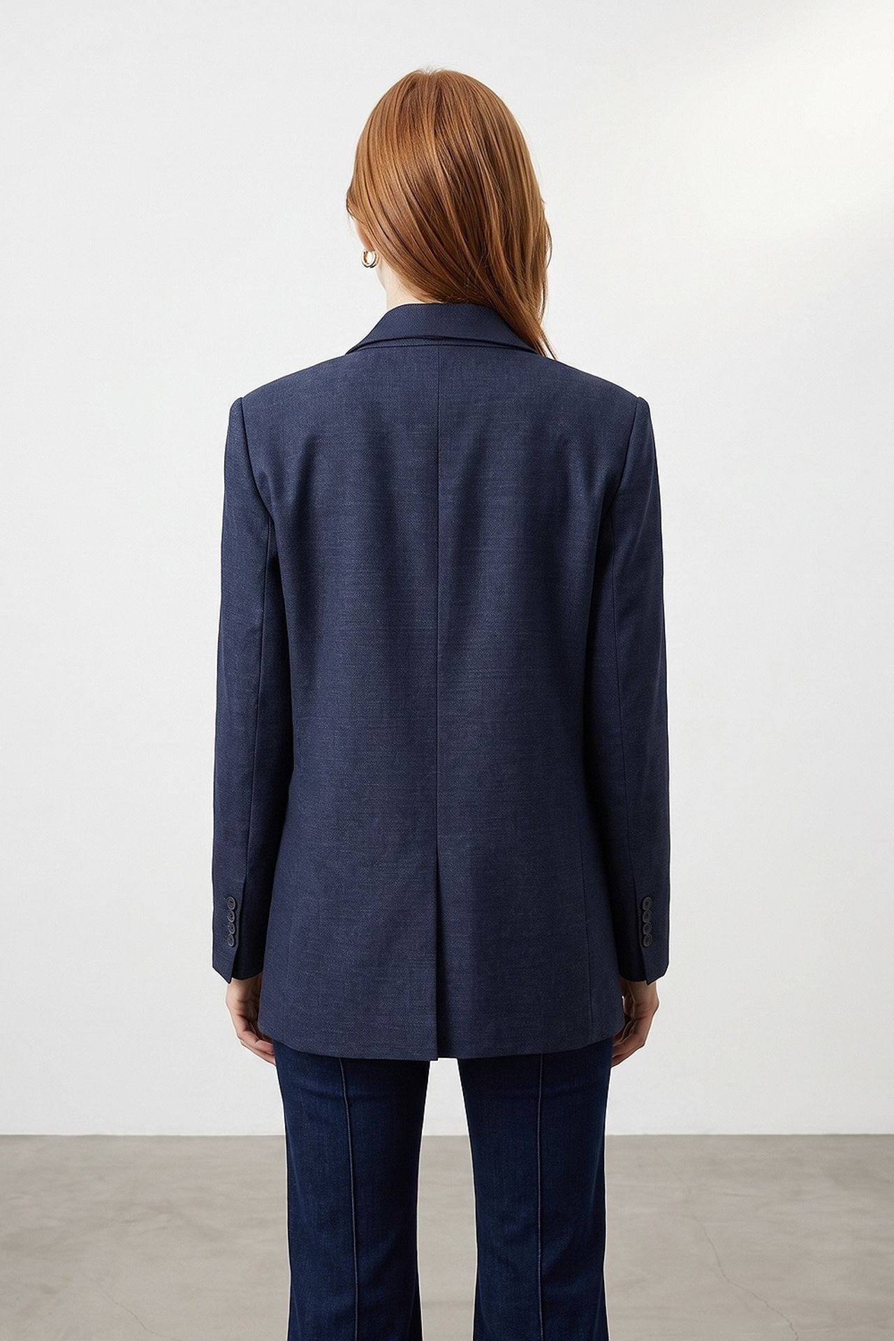 DILVIN Long Shawl Collar Crepe Blazer