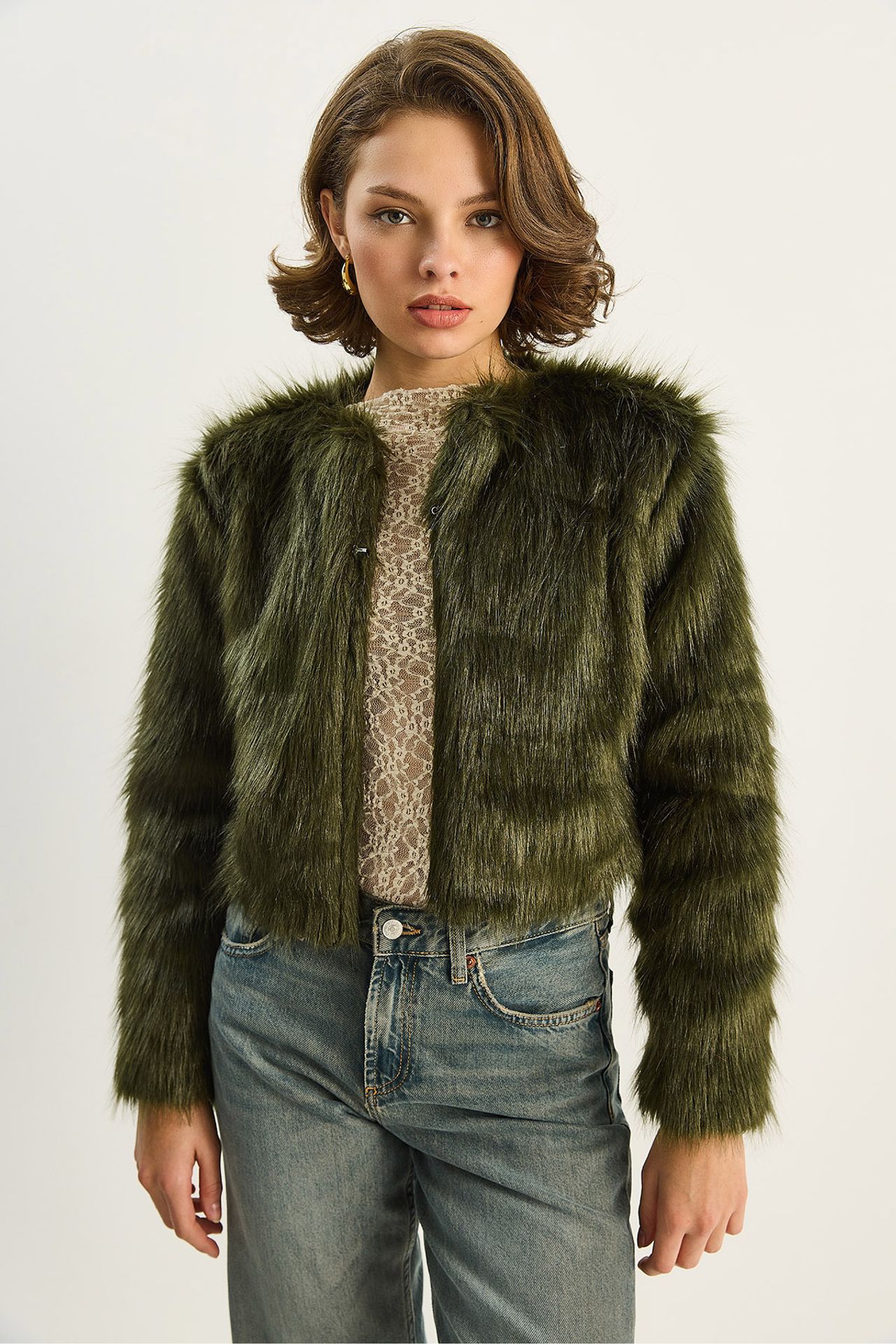 LUCCI Boxy Crop Faux Fur Coat 2