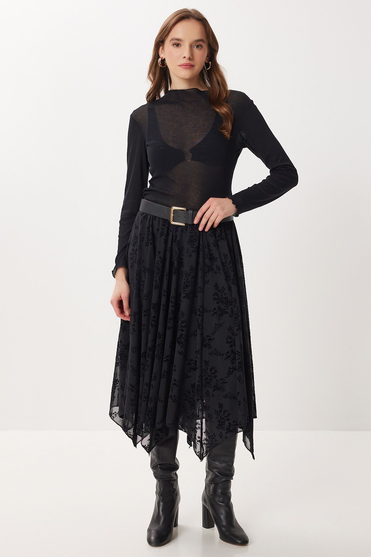 ISTANBUL High Waist Floral Midi A-Line Skirt 1