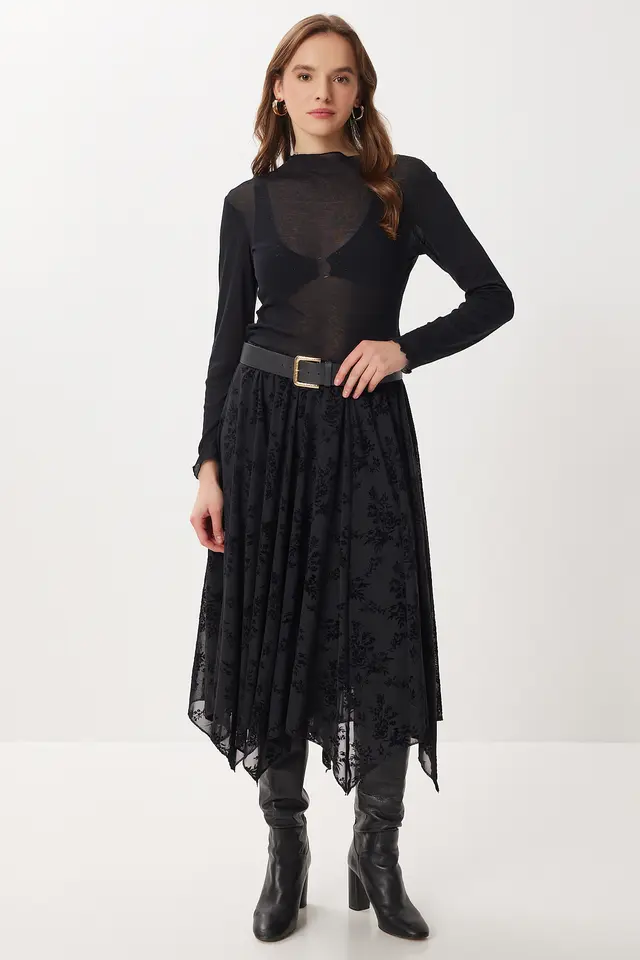 ISTANBUL High Waist Floral Midi A-Line Skirt