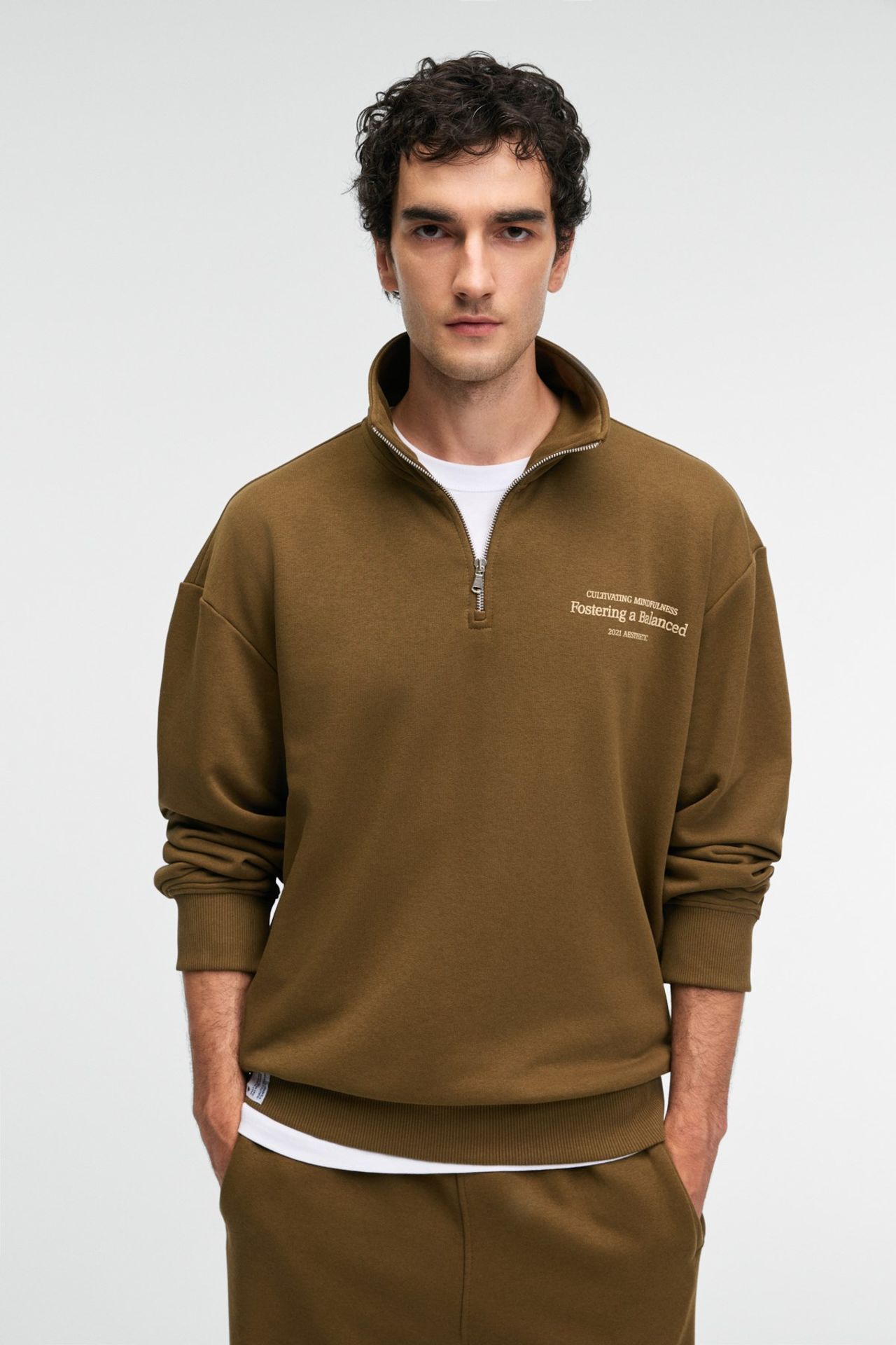 GRIMELANGE Yazı Baskılı Yarım Fermuarlı Sweatshirt 4