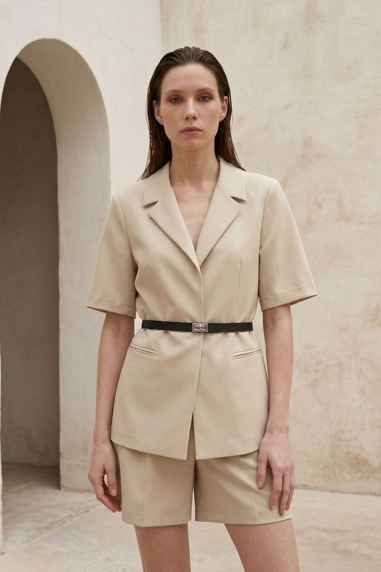 MY FASHION Belted tailored jacket with shawl collar 4