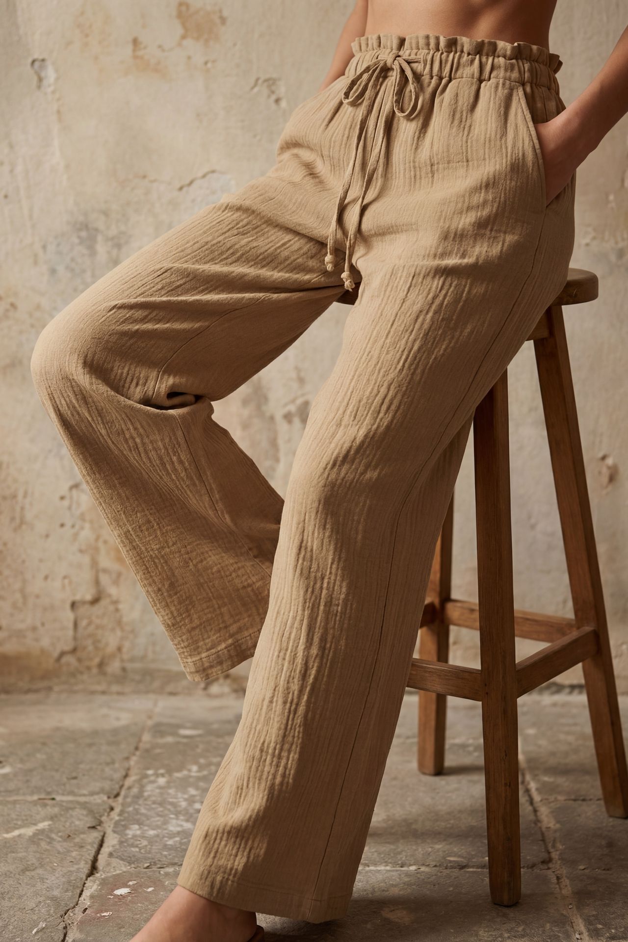 MY FASHION Elastic Waist Straight Leg Pants 4