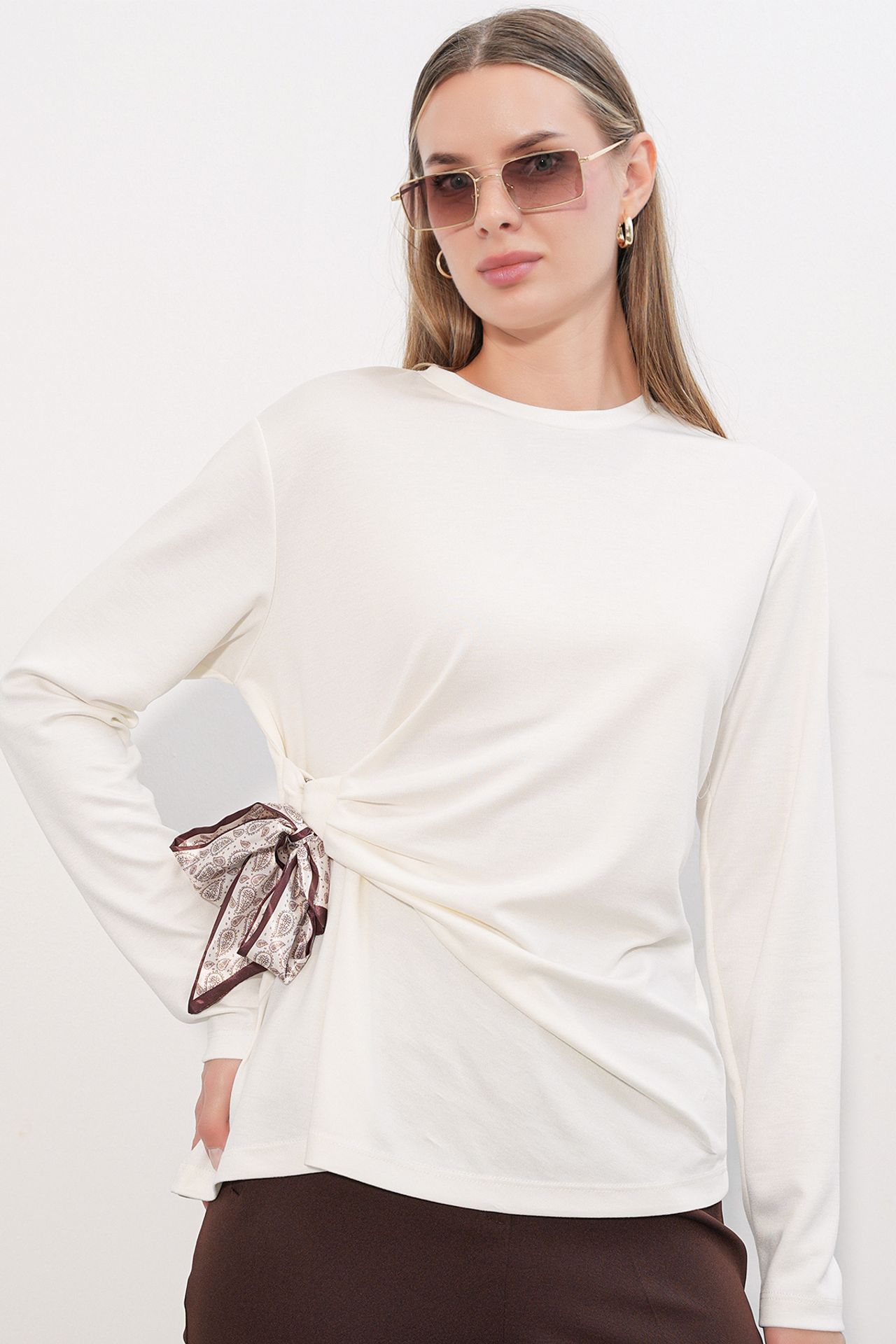 BDART Women's Long-sleeved Crew Neck Top With Tie Detail 3