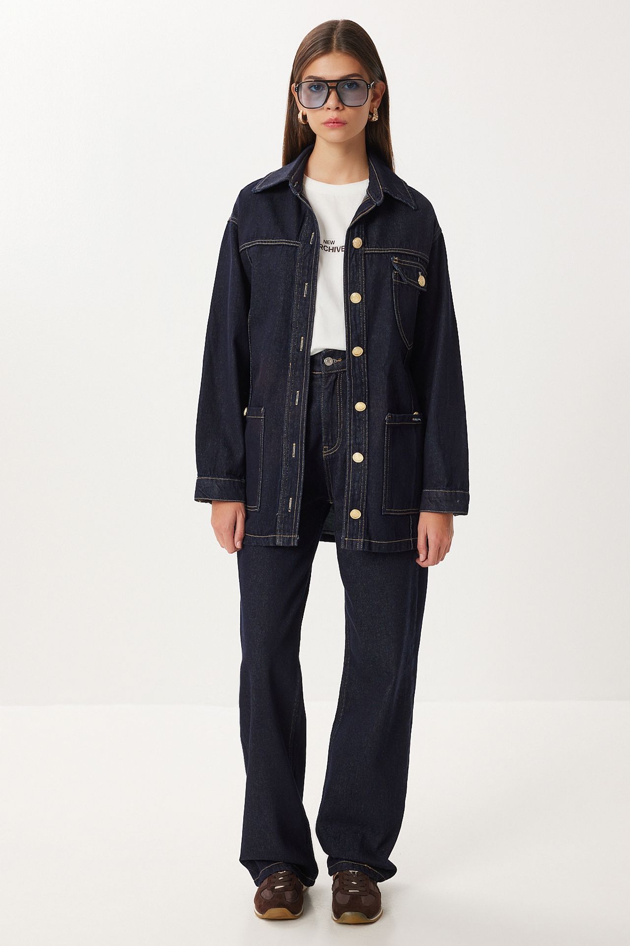 ISTANBUL Belted Denim Jacket and Wide Leg Pants Two-Piece Set 2