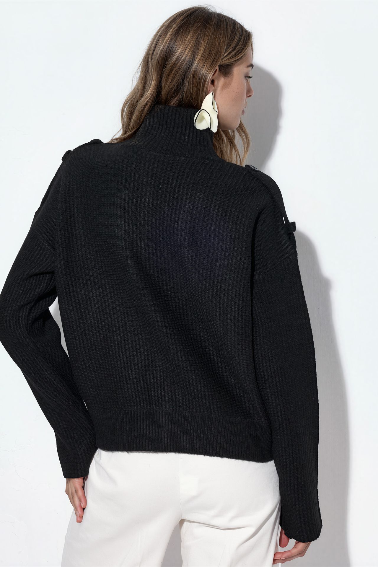 VIORNA Ribbed Half-Turtleneck Button Cardigan 3