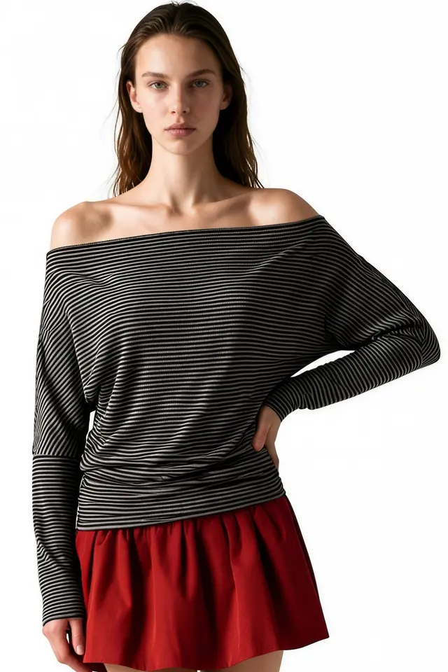 BUSEM Striped Cowl Neck Long Sleeve Blouse