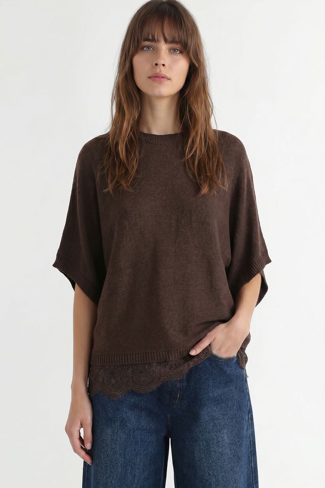 ISTANBUL Lace Knit Crew Neck Top