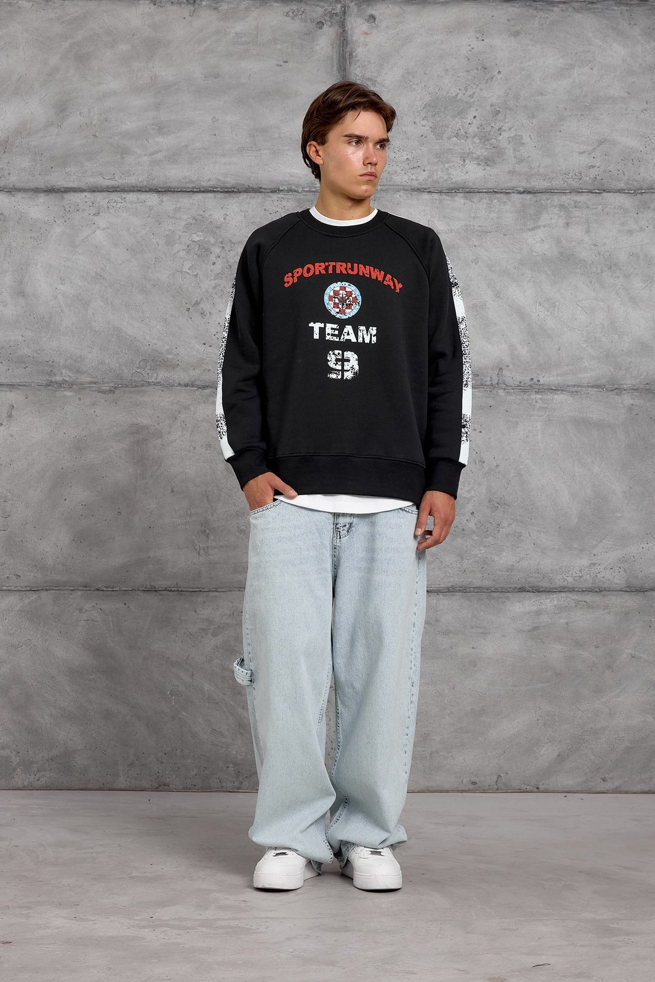 NOMARC Baskılı Çizgili Bisiklet Yaka Sweatshirt 2