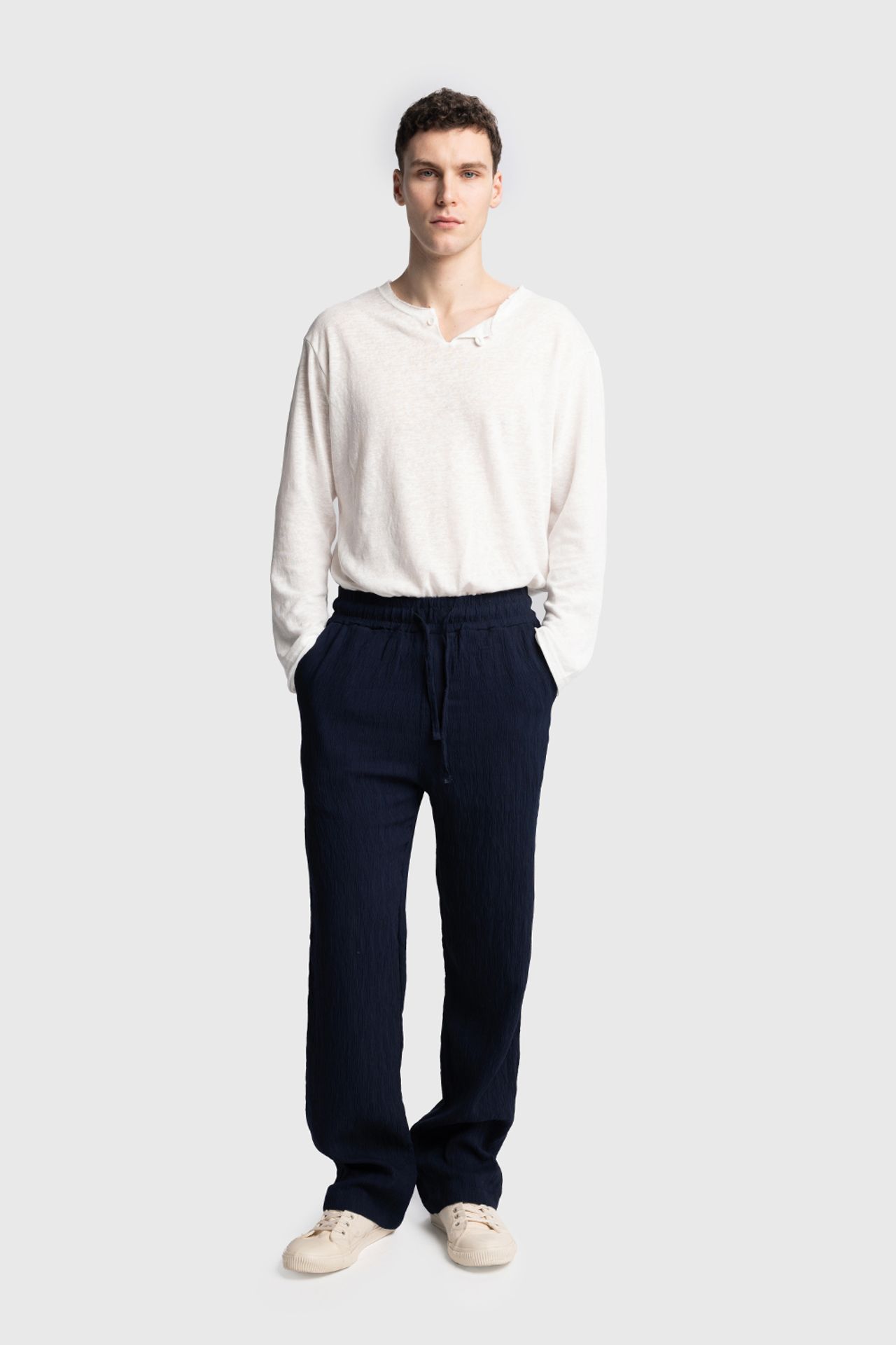 GIESTO Textured Regular Fit Drawstring Waist Pants 1