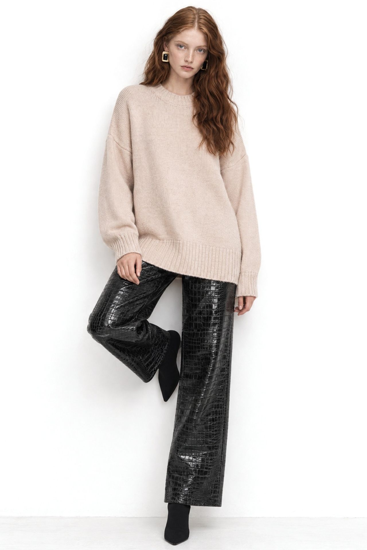 Mixray Oversized Ribbed Knit Sweater with Crew Neck 2