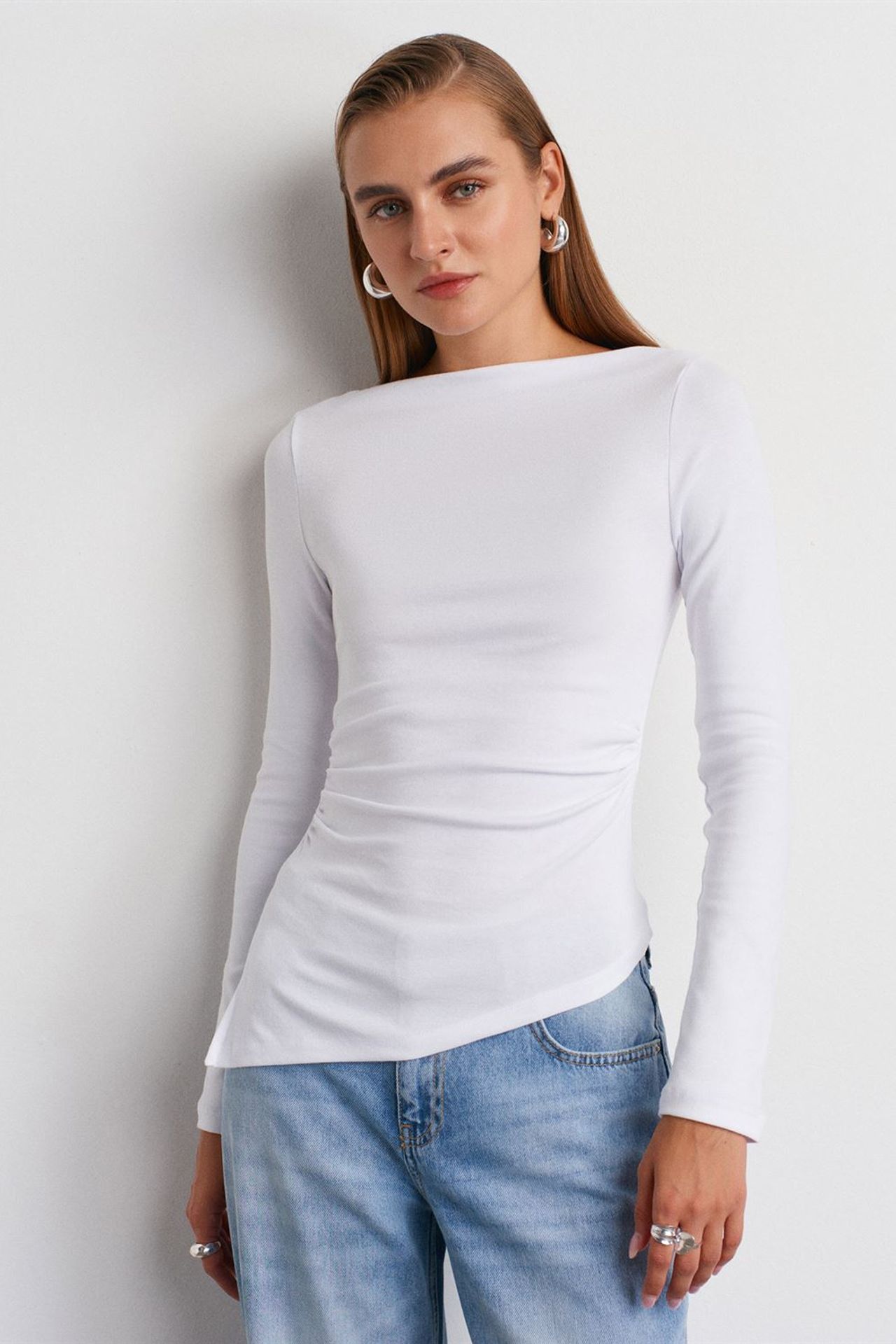 DILVIN Slim Fit Kayık Yaka Uzun Kollu Bluz 3