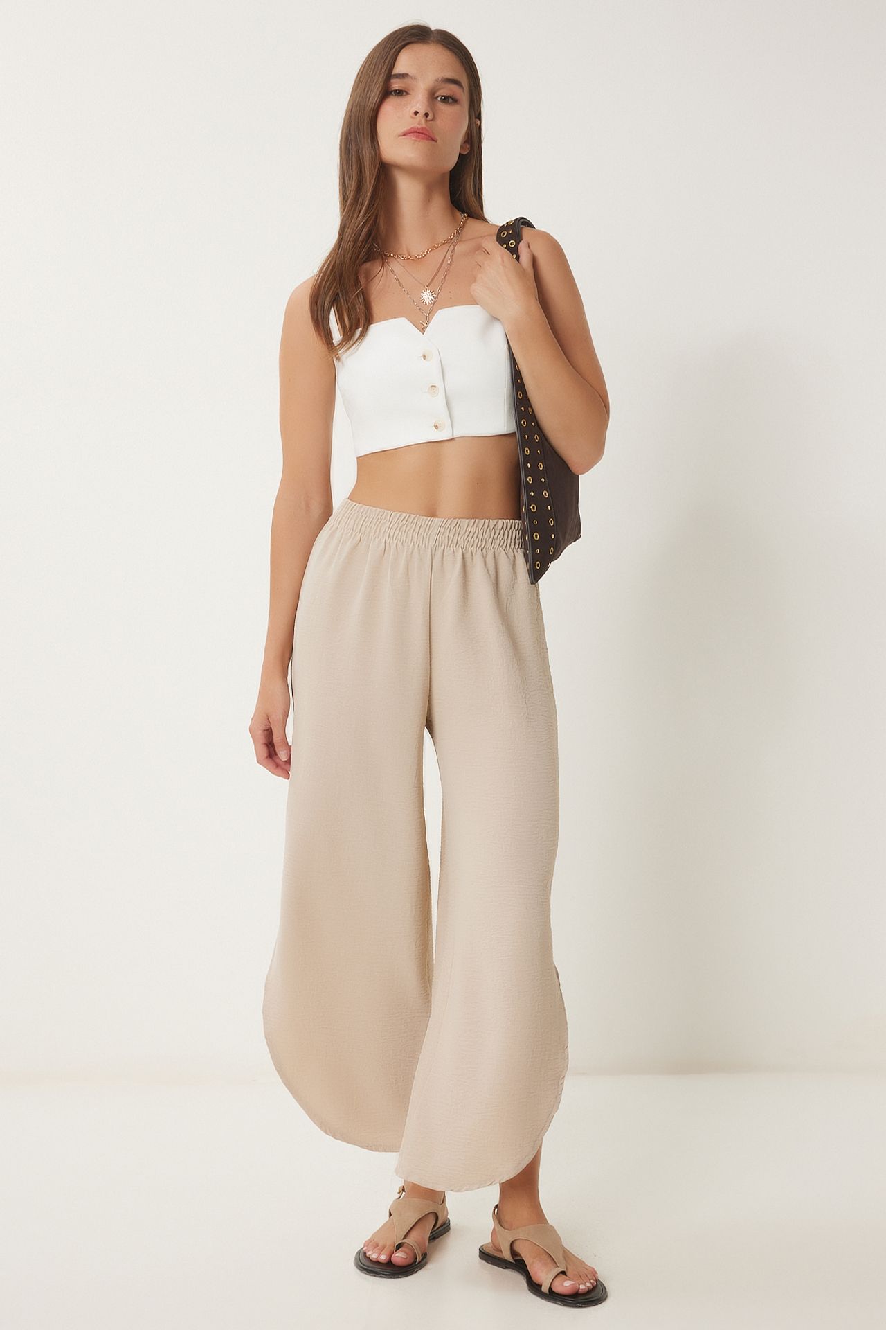 ISTANBUL Wide Leg Textured Pull-On Trousers 1