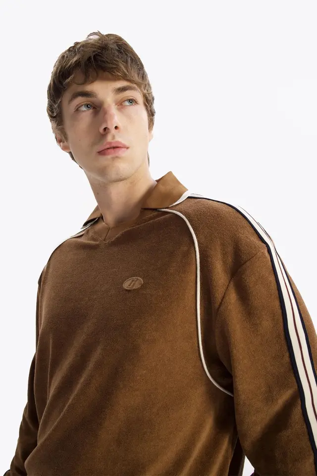 GIESTO Men's Striped Polo-collar Sweatshirt
