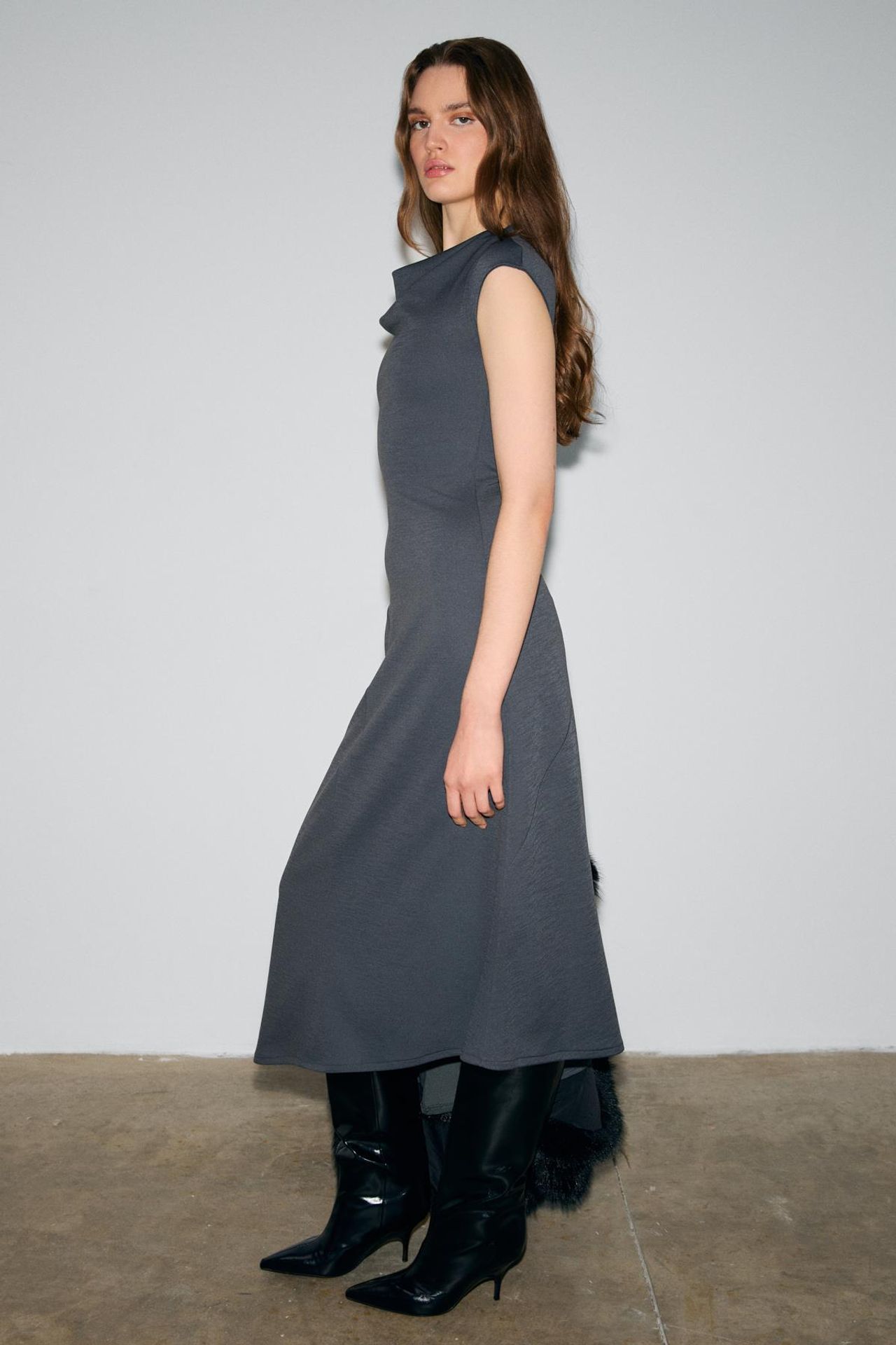 GRIMELANGE Asymmetric Cowl Neck Midi Dress 6