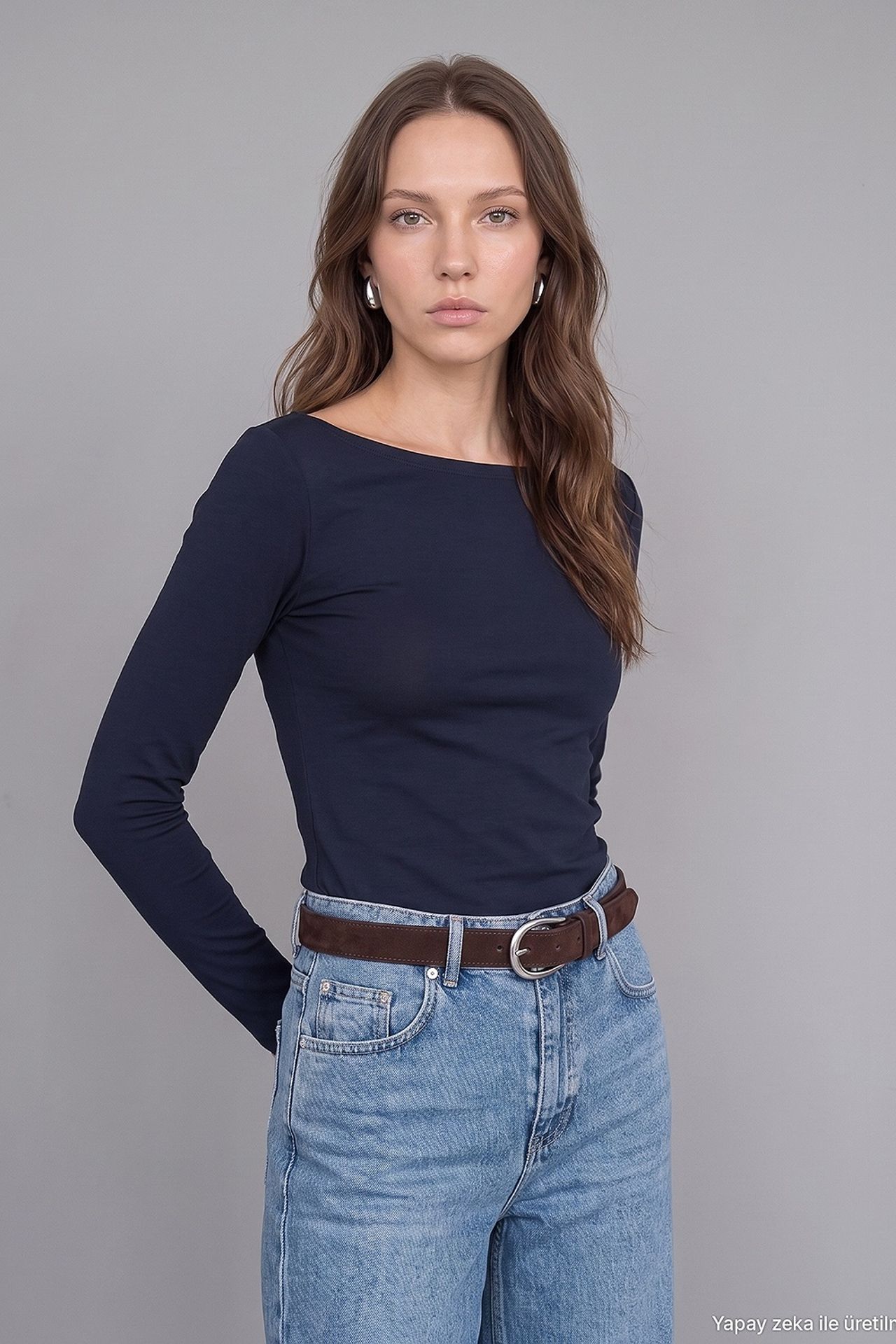 DILVIN Kadın Slim Fit Kayık Yaka Uzun Kollu Bluz 4