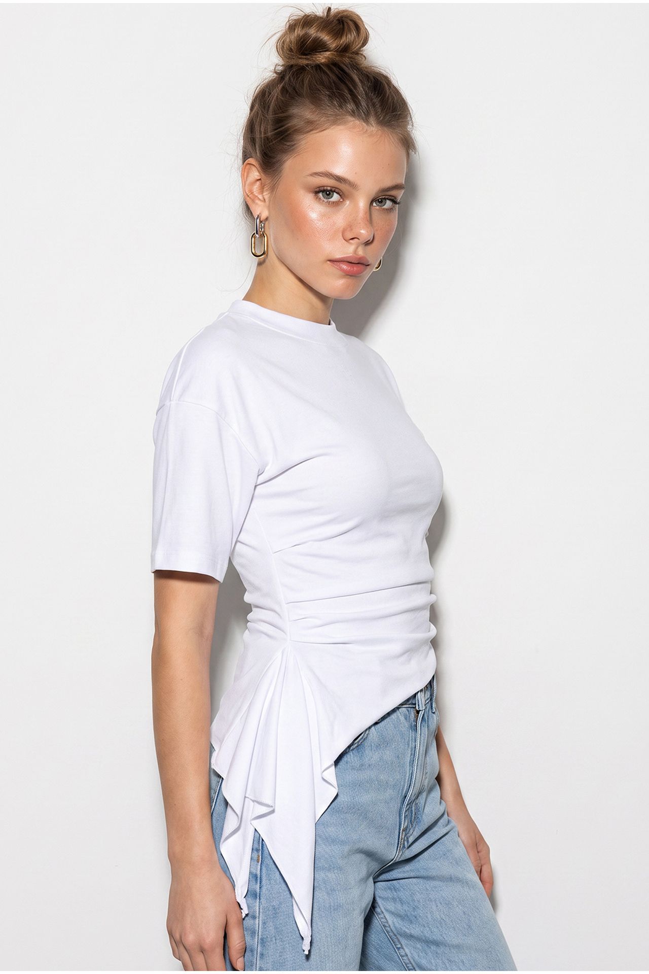 LUCCI Fitted Jersey Blouse With Drape Detail 1