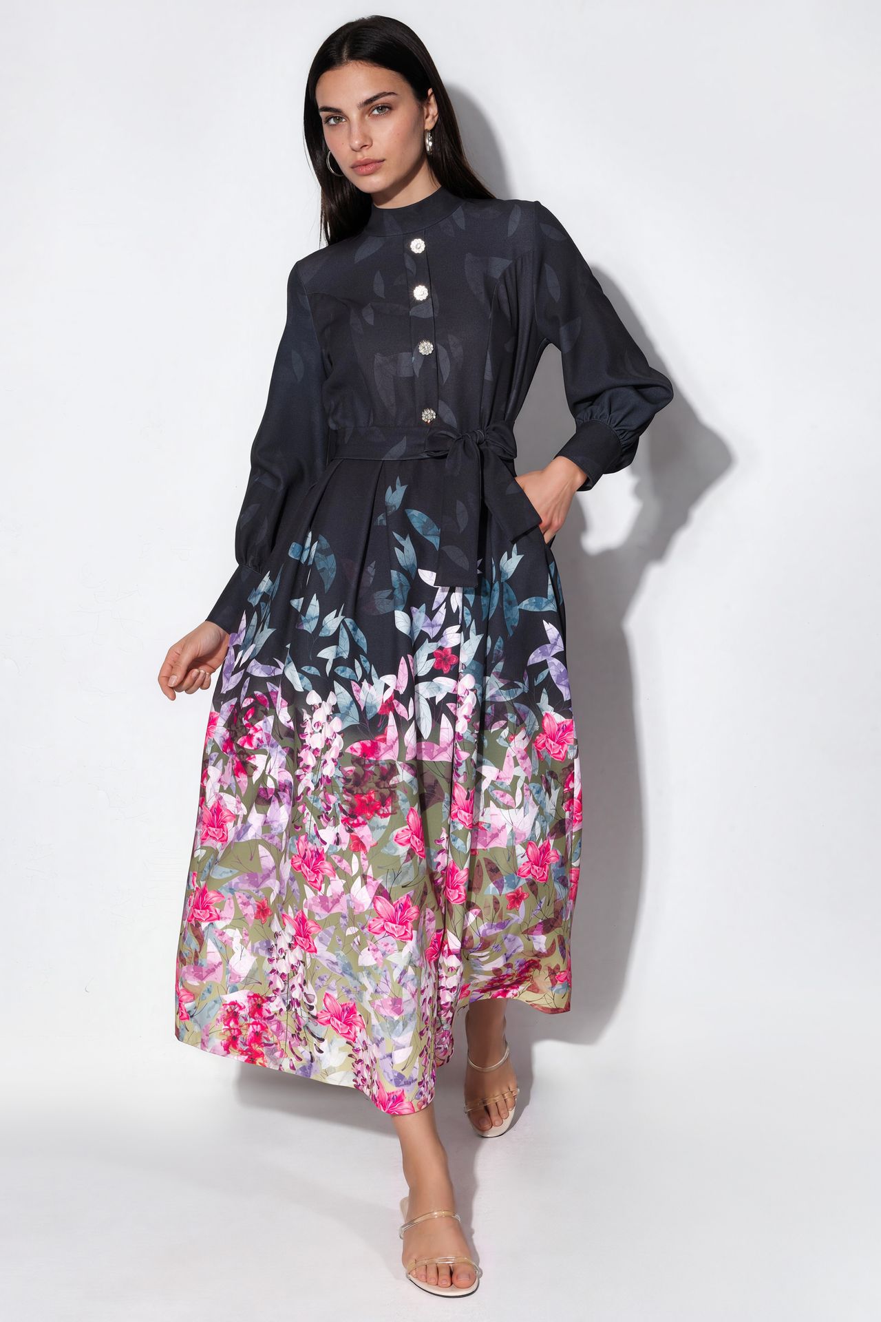 MSN Floral Belted Maxi Dress