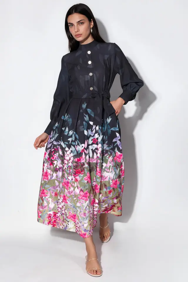 MSN Floral Belted Maxi Dress