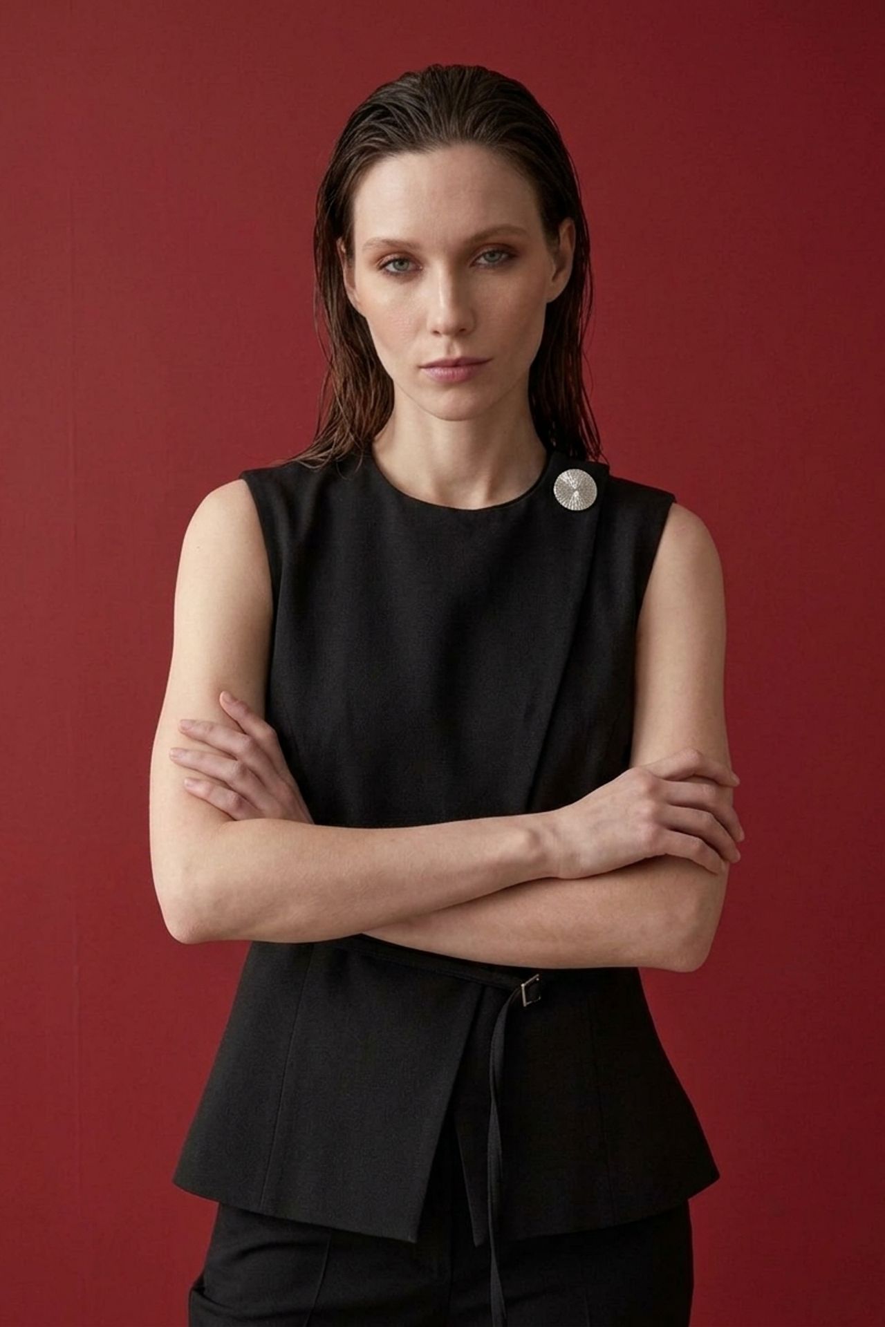 MY FASHION Belted crepe waistcoat 4