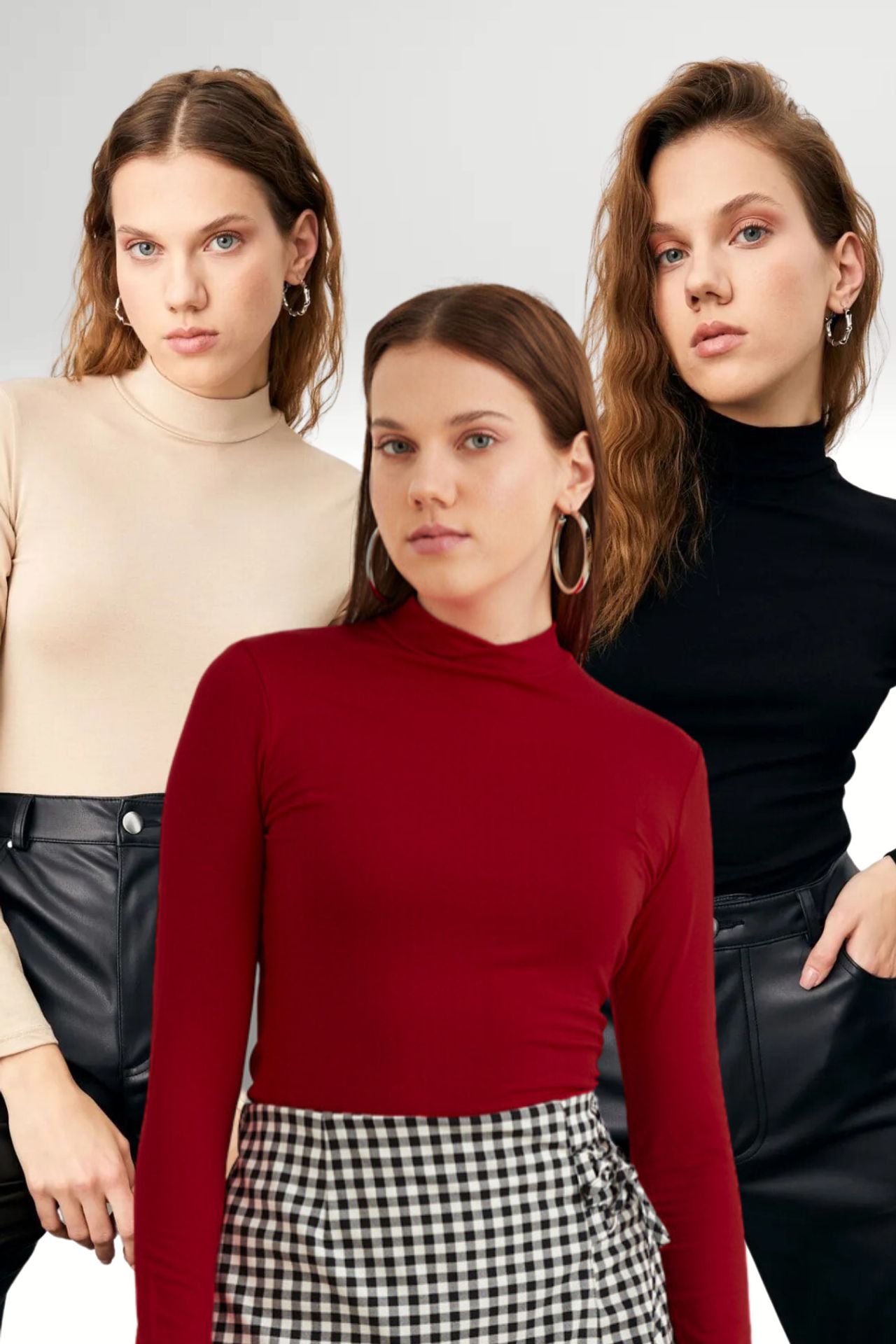 BIPANTOLON Women's 3-Pack Slim Fit Turtleneck Bodysuits 1