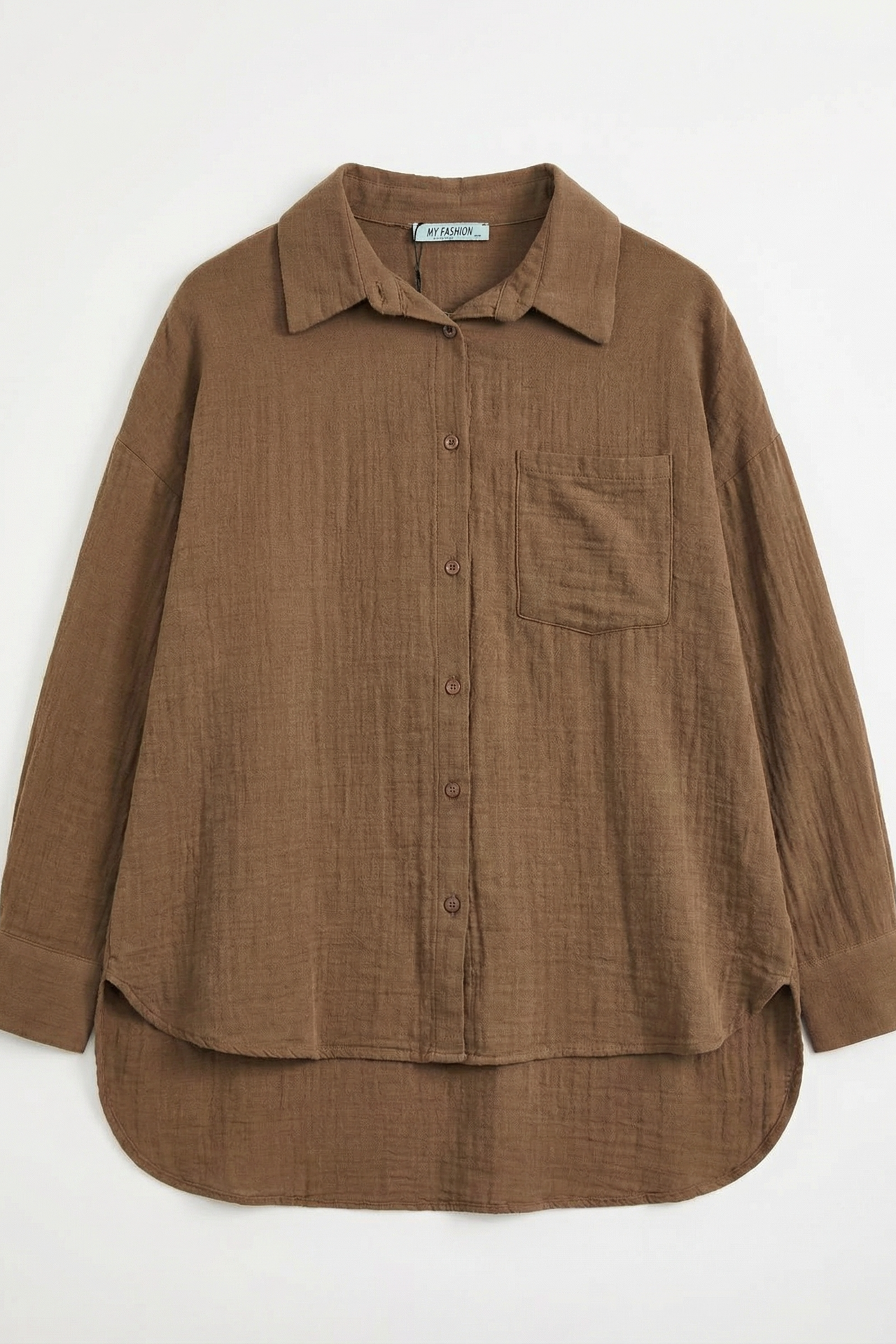 MY FASHION Textured Oversized Long Shirt with Button Closure 5