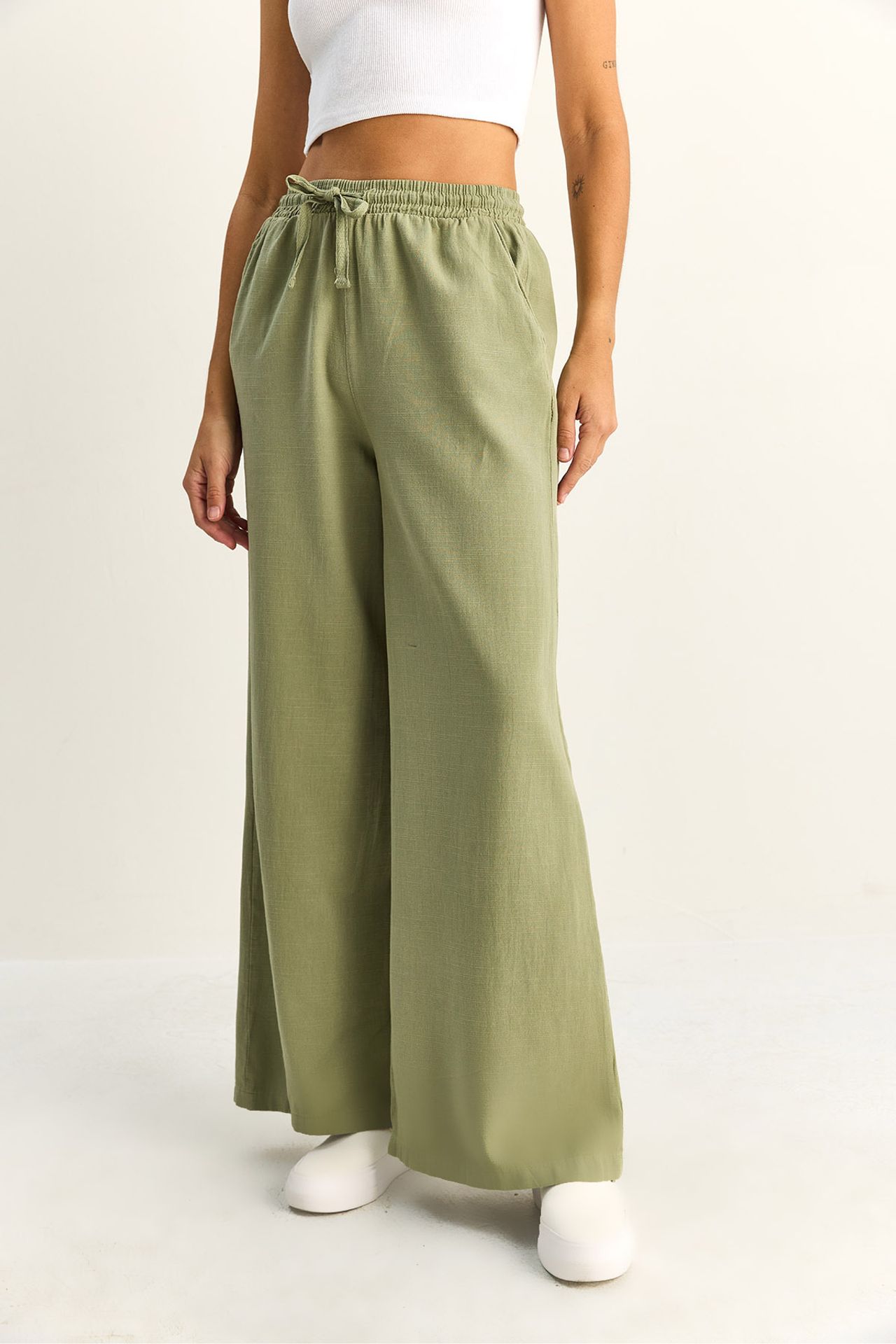 LUCCI Wide Leg Cotton Trousers with Drawstring Waist 4