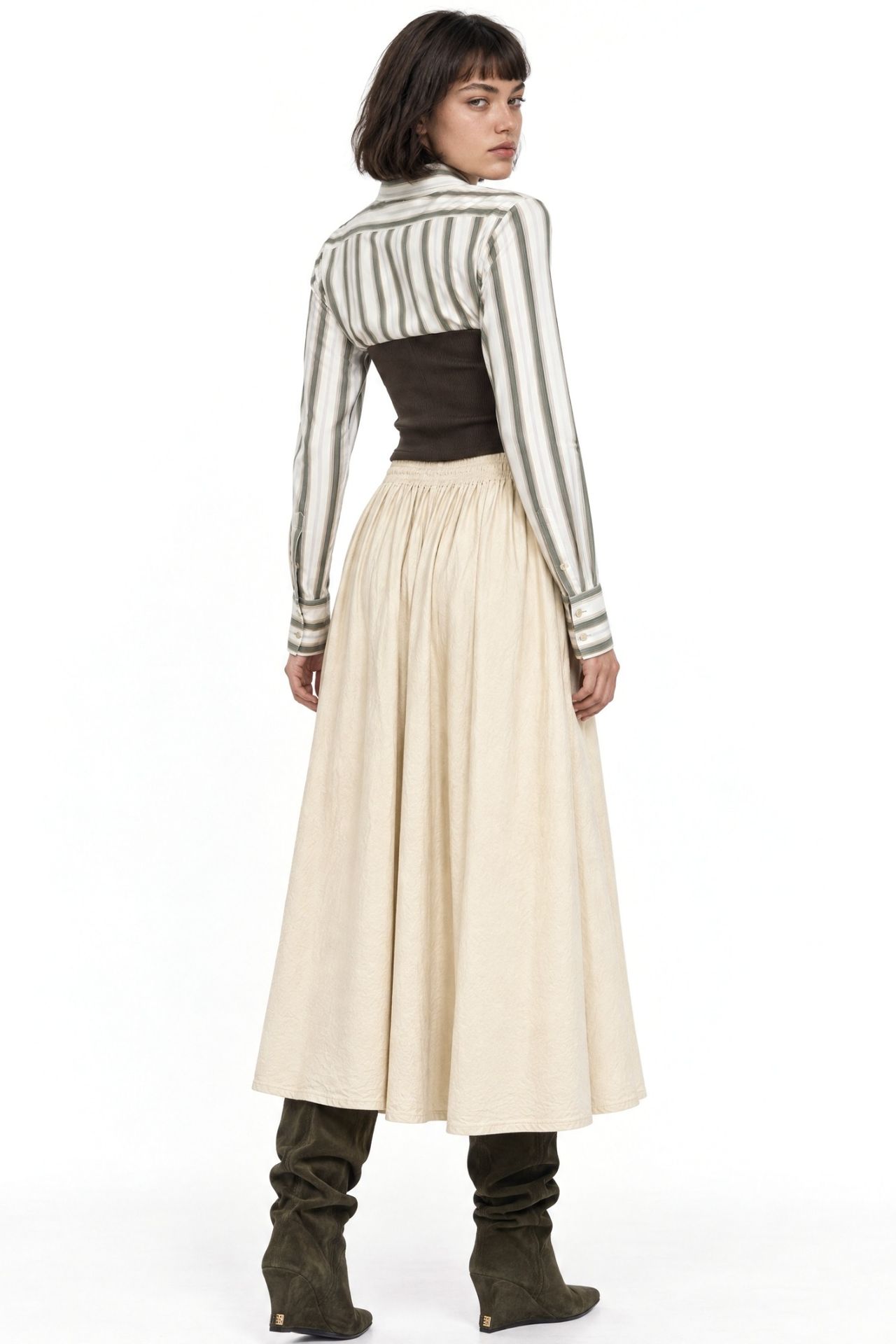 MIXRAY High Waist A-Line Midi Skirt 3