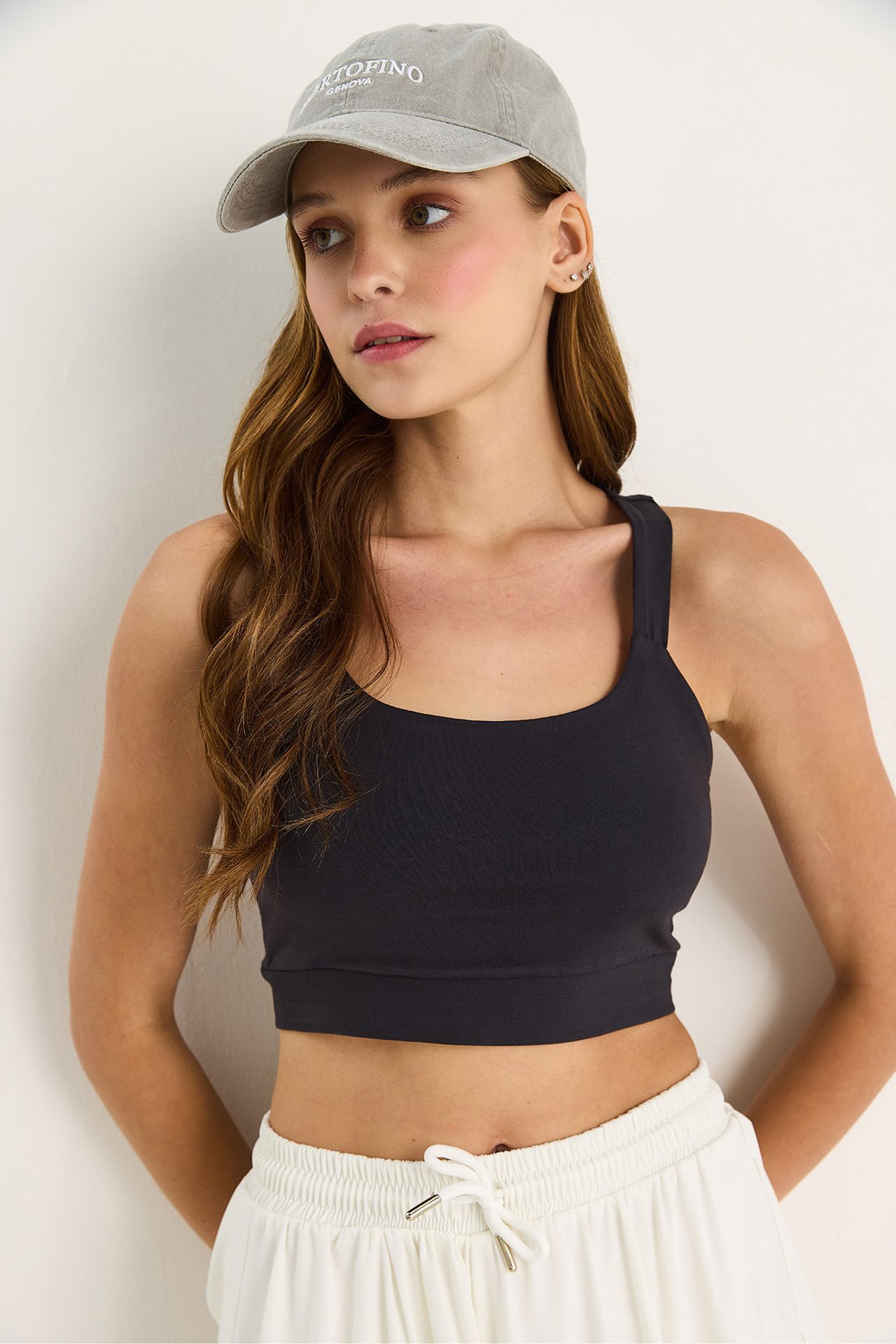 LUCCI Fitted Square Collar Crop Blouse