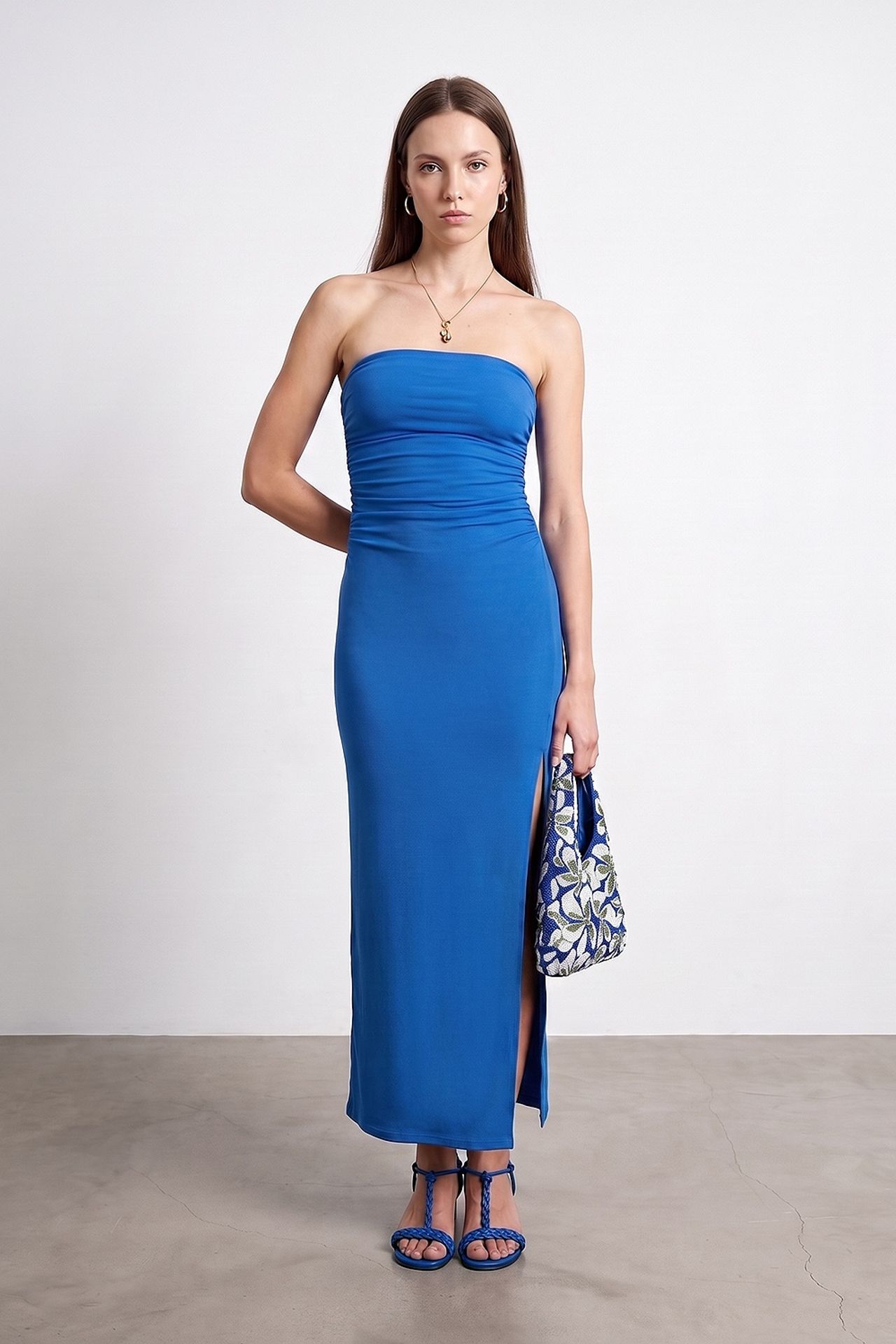 DILVIN Askısız Yırtmaçlı Uzun Bodycon Elbise 4