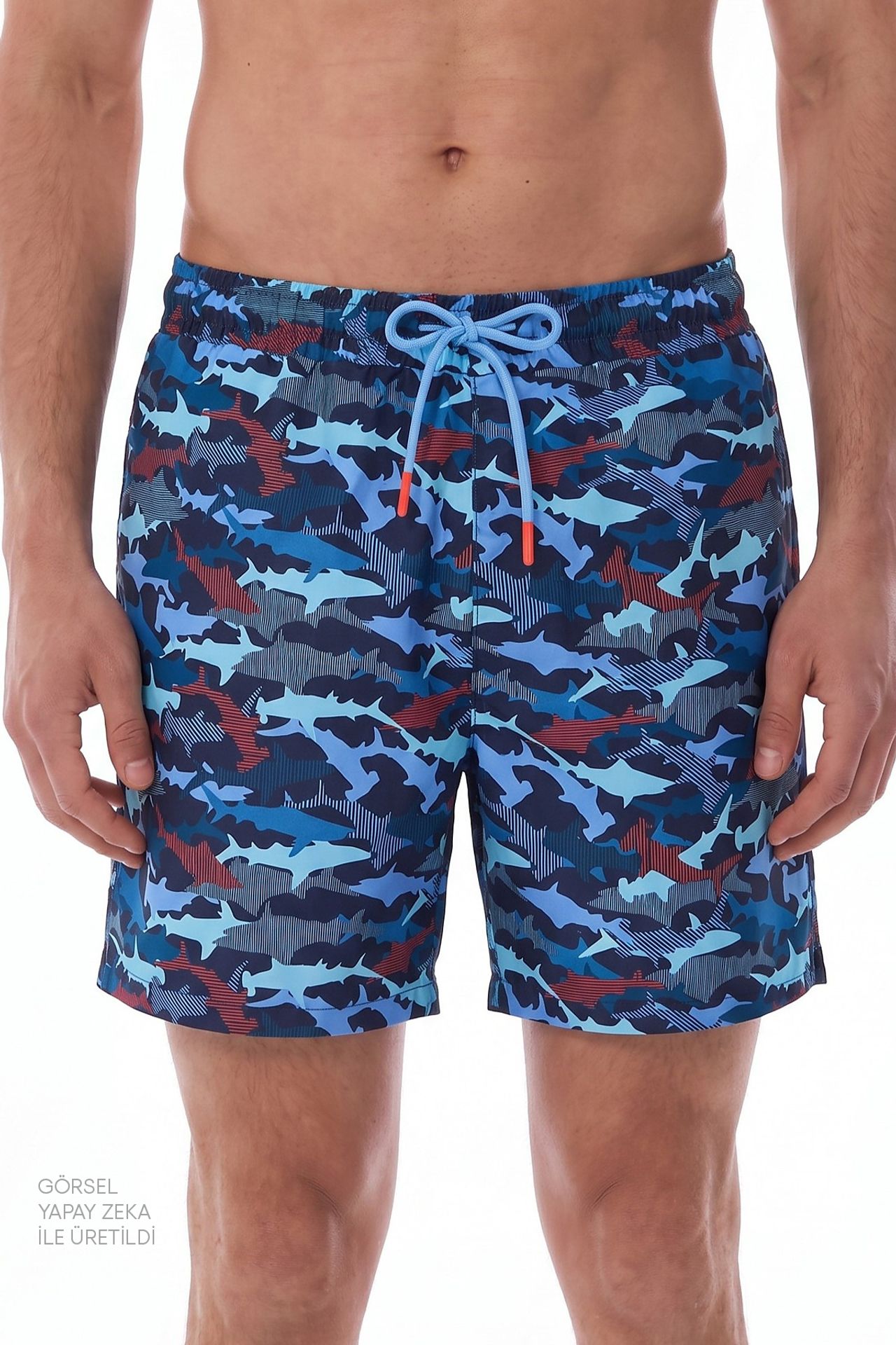 PENTI Men's Striped Fish Pattern Swim Shorts 1