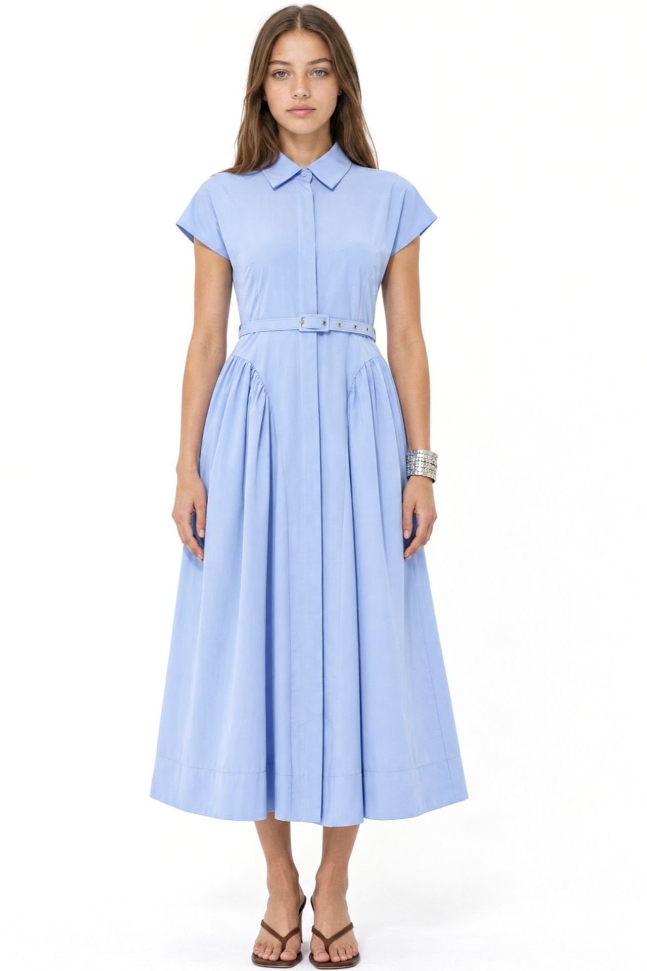 BUSEM Belted Midi Dress with Shirt Collar 4