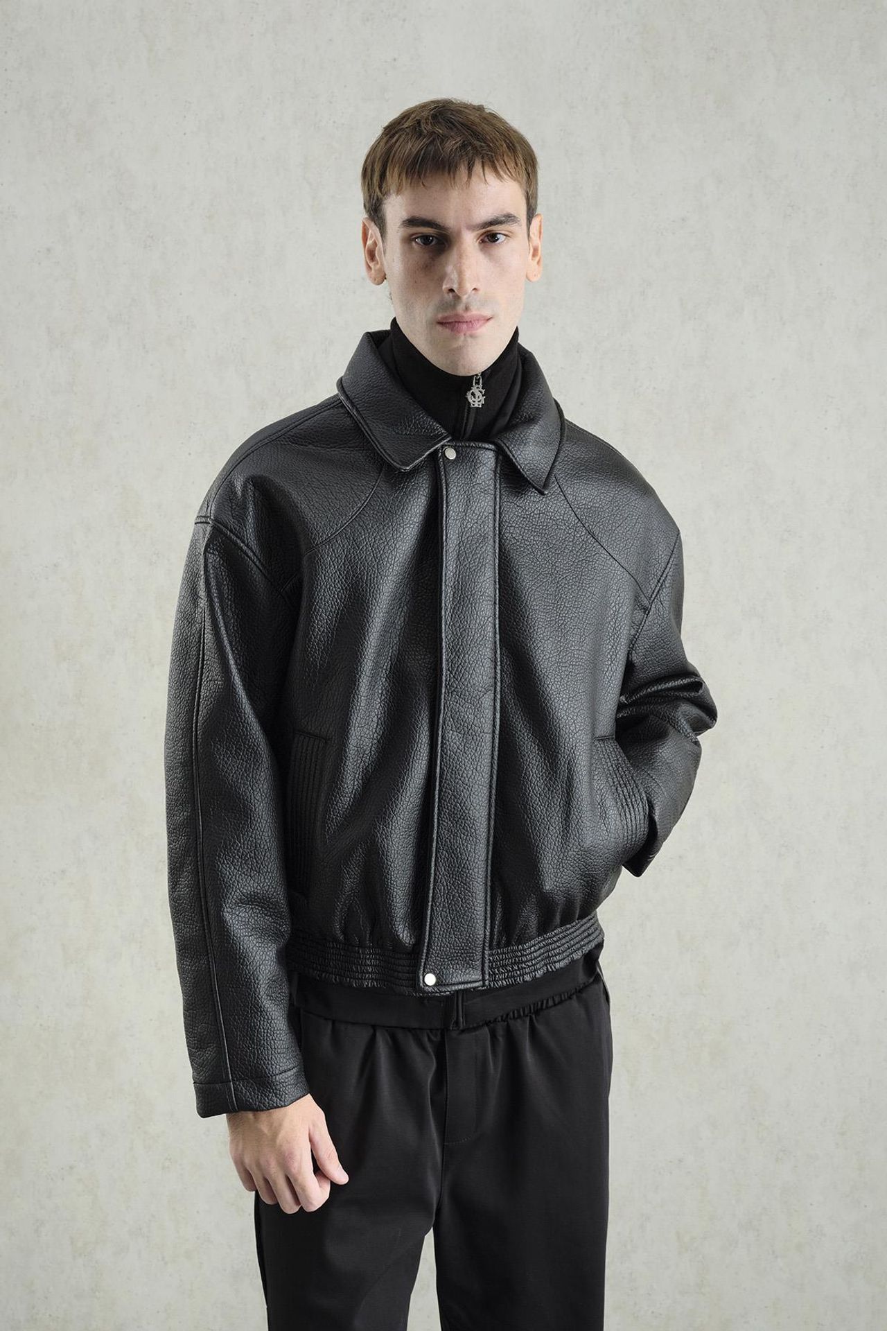 GIESTO Oversized Faux Leather Jacket with Zipper Closure 5