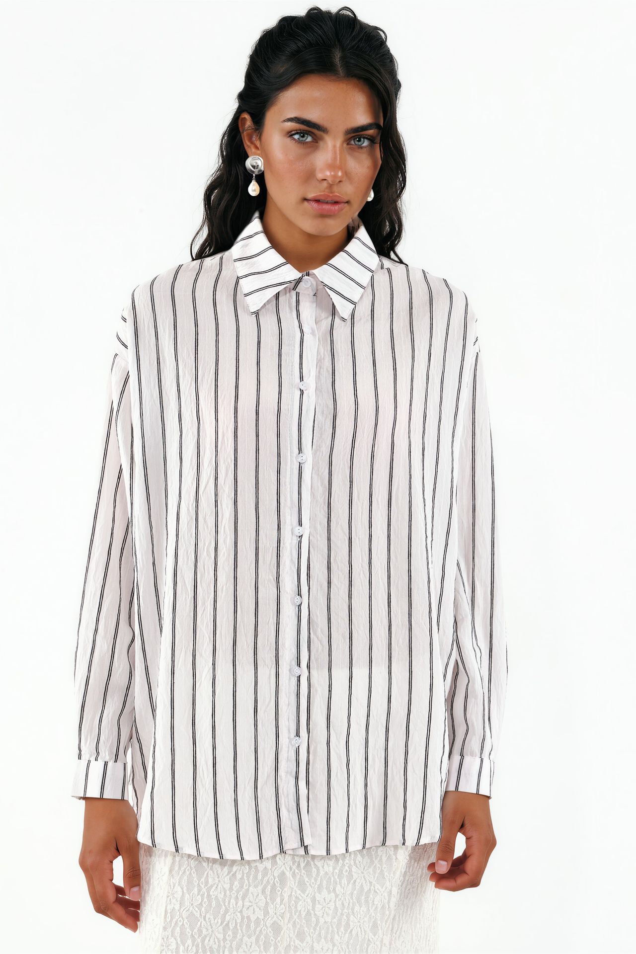 BDART Textured Striped Oversized Shirt with Button Closure 1