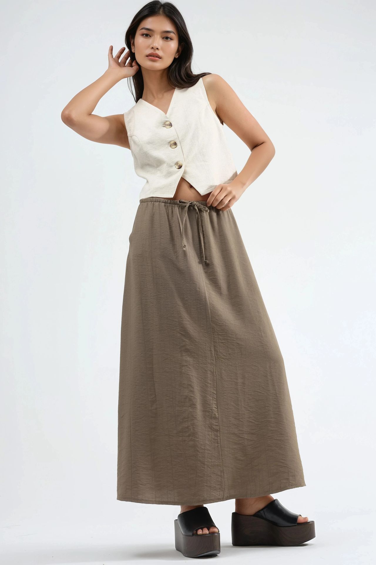 BUSEM High Waist A-Line Maxi Skirt 1