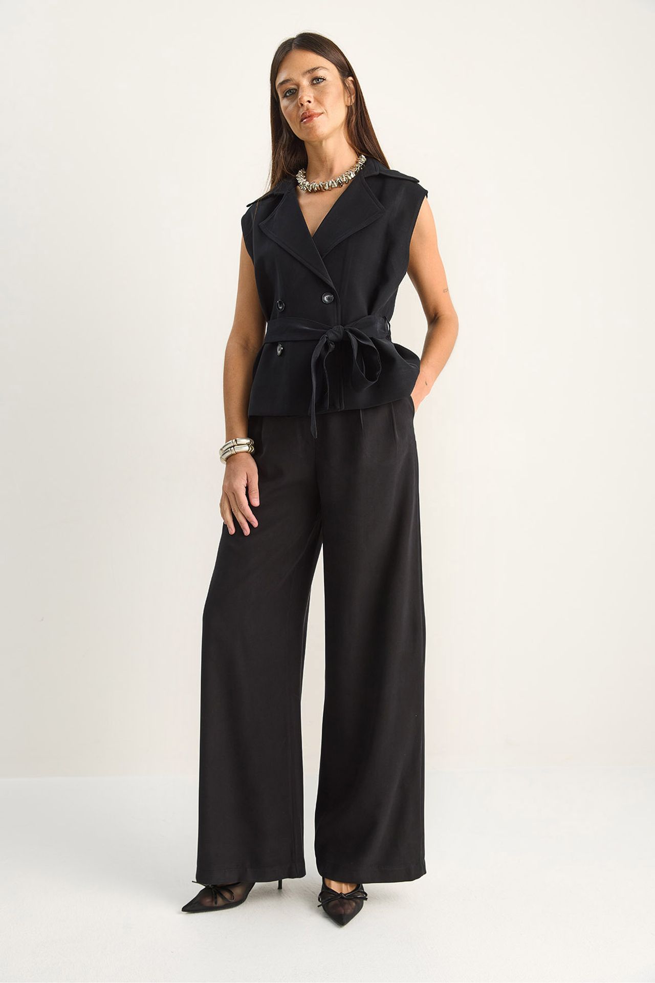 LUCCI High Waist Wide Leg Co-ord Set with Shawl Collar 5