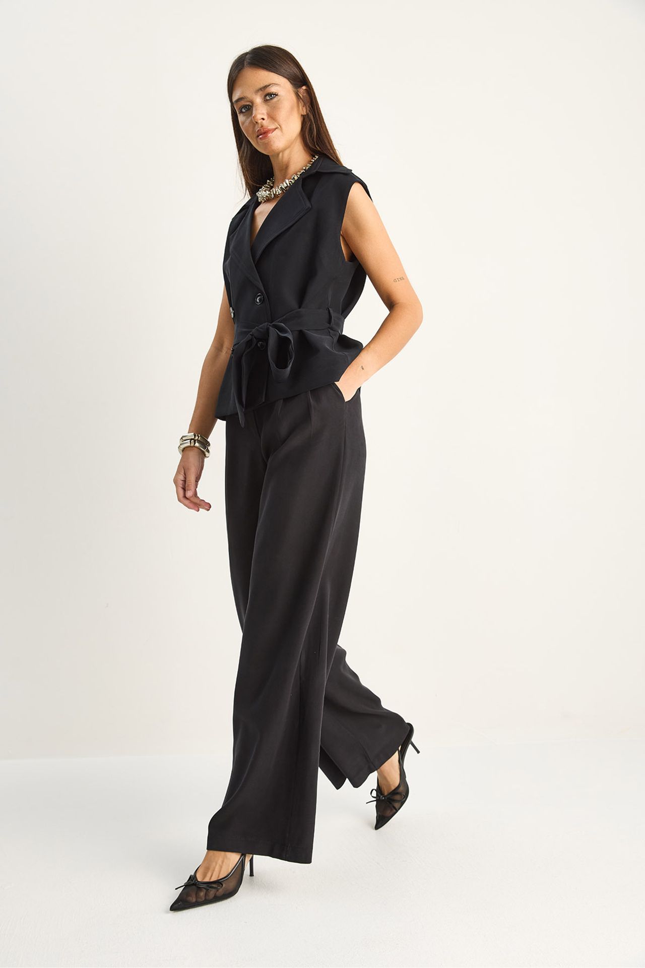 LUCCI High Waist Wide Leg Co-ord Set with Shawl Collar 4