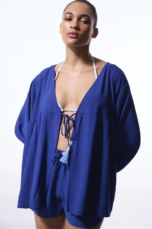 PENTI Freya Crinckle Short Sleeve V-Neck Midi Kimono