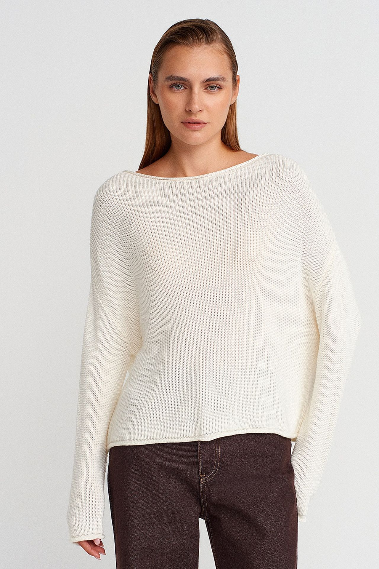 DILVIN Women's Ribbed Boat Neck Knit Sweater 1