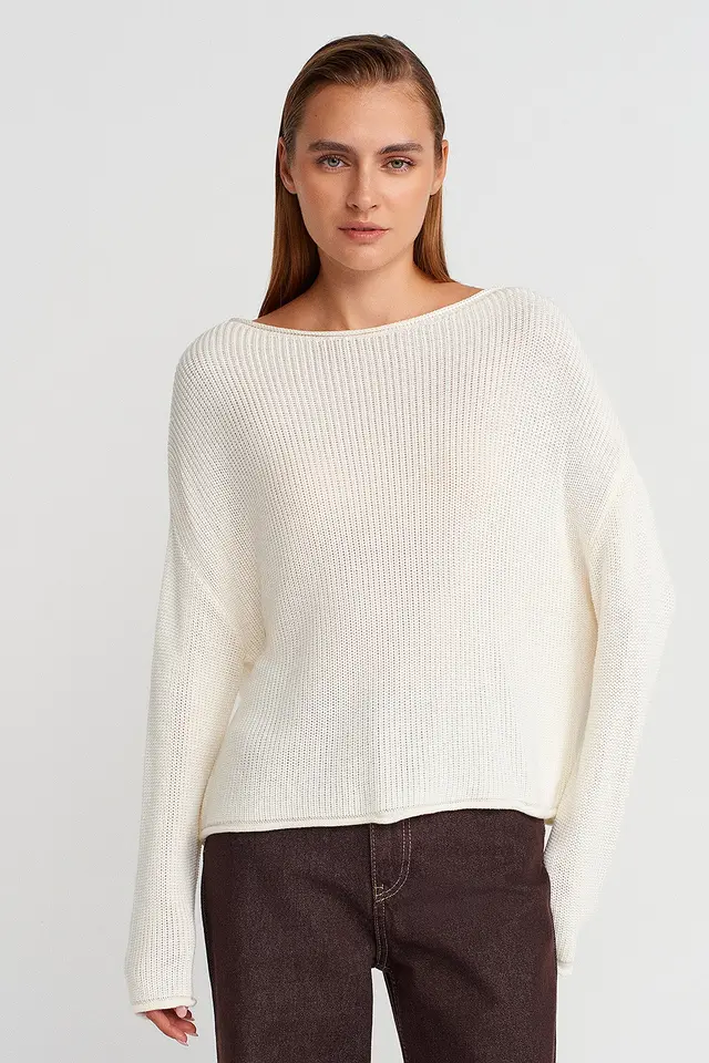 DILVIN Women's Ribbed Boat Neck Knit Sweater
