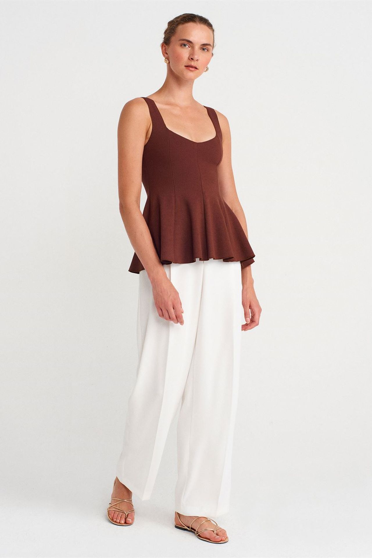 DILVIN Kolsuz Fitilli Peplum Bluz 4