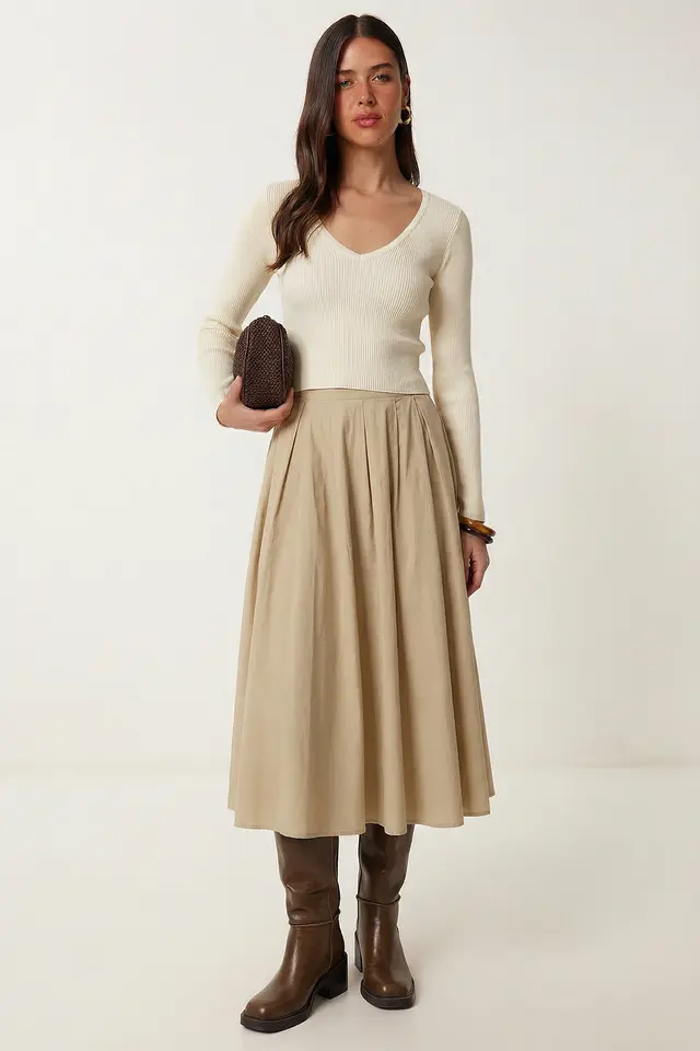 ISTANBUL High Waist A-Line Midi Skirt