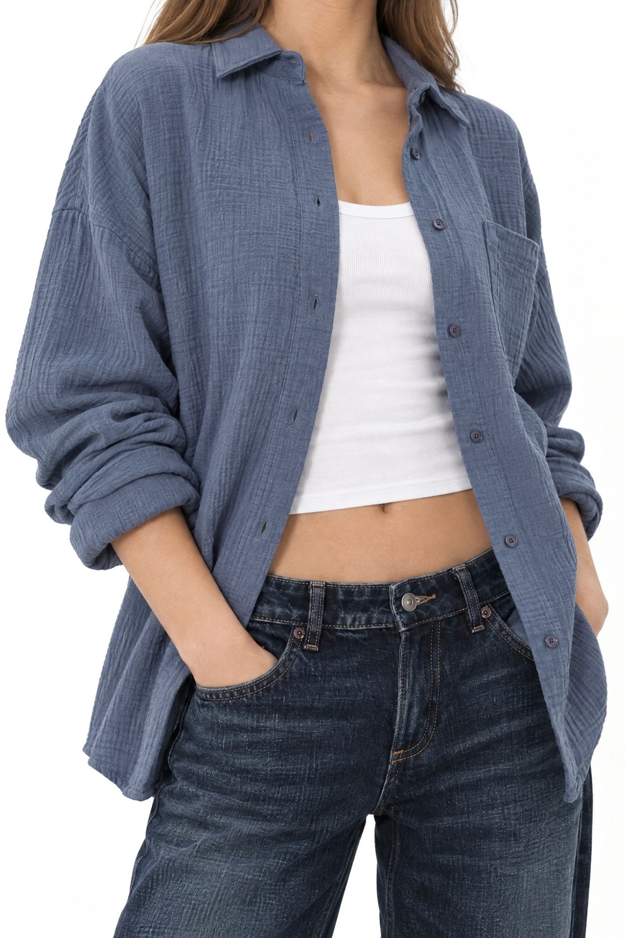 Mixray Oversize Shirt with Pocket Detail 3