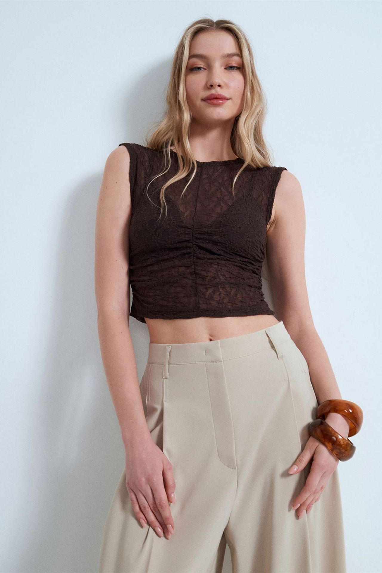 DILVIN Sleeveless Lace Ribbed Blouse 4