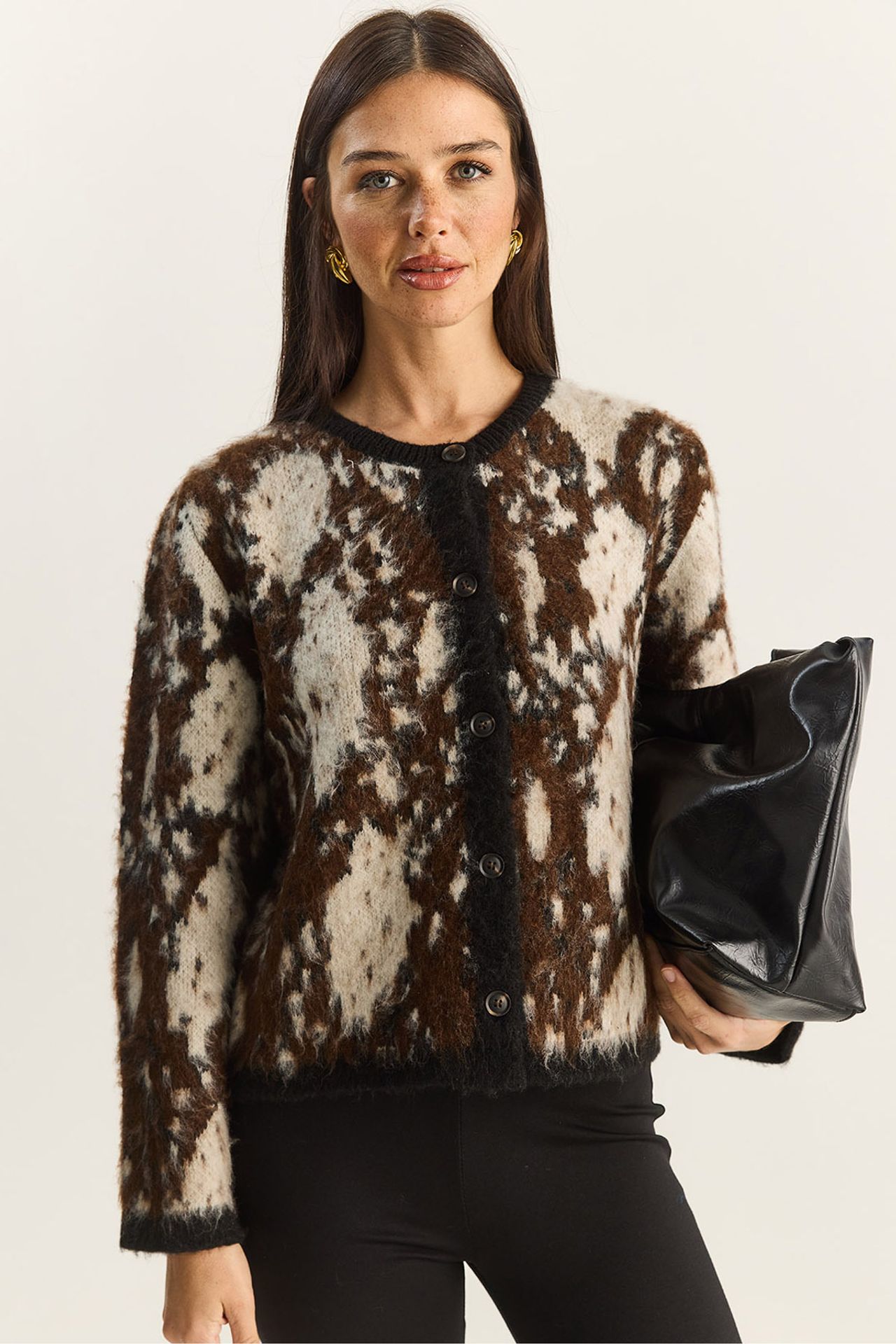 LUCCI Jacquard Patterned Long Sleeve Button Cardigan 1