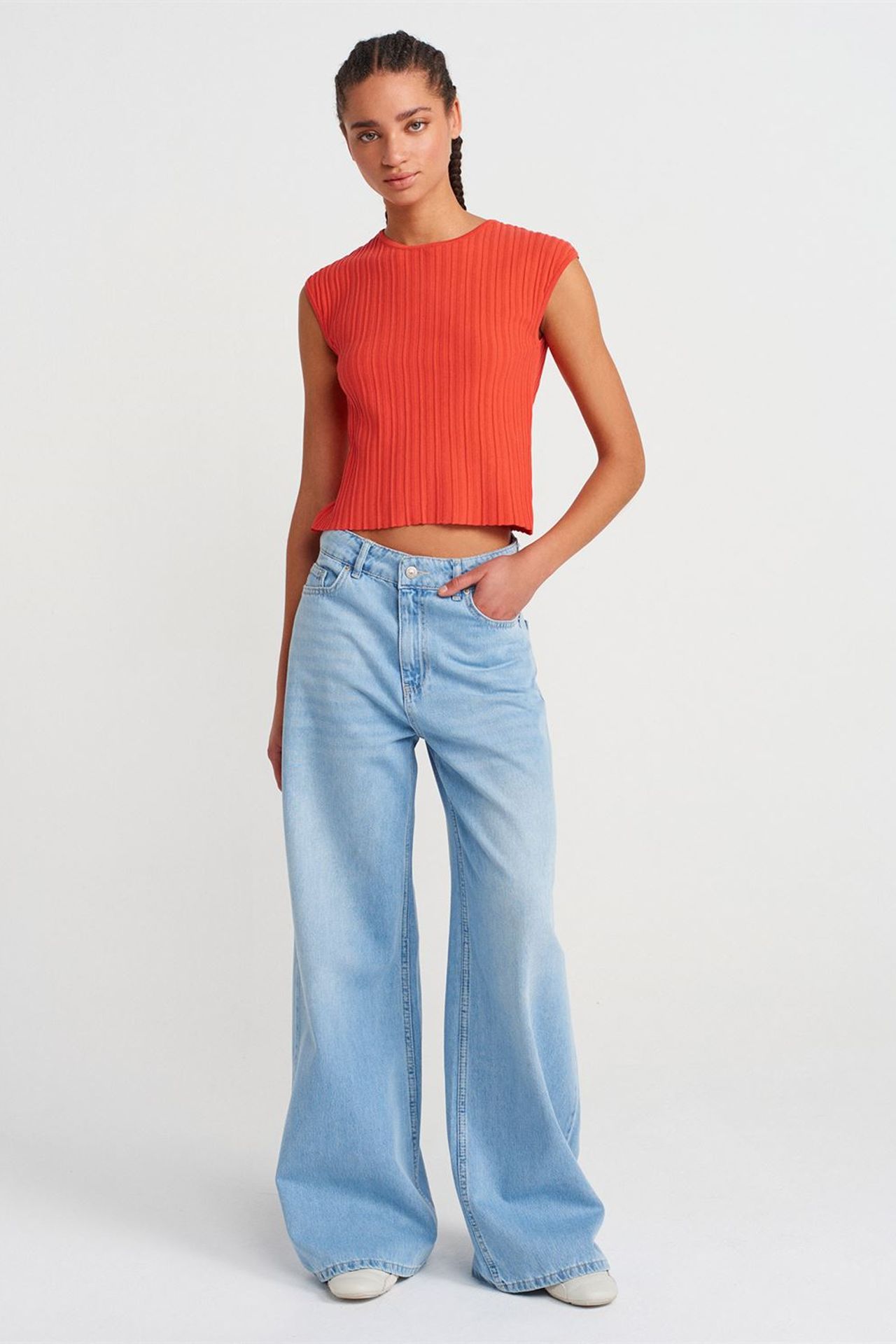 DILVIN Fitilli Örme Crop Bluz 4
