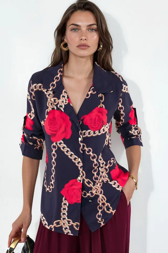 MSN Floral Crepe Button-Front Shirt